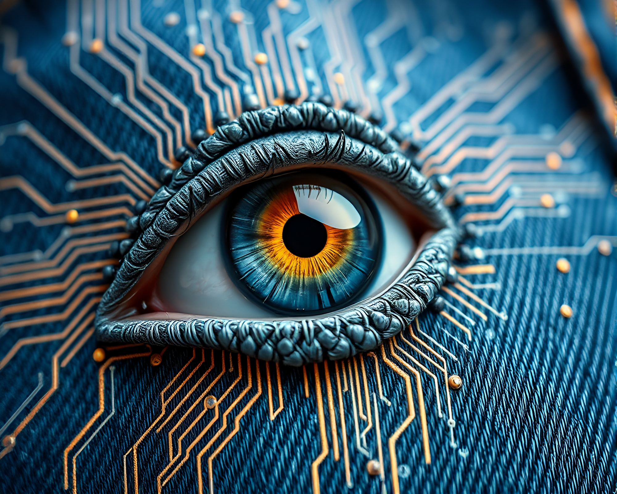 Cybernetic Eye on Circuit Board Background – free AI stock image