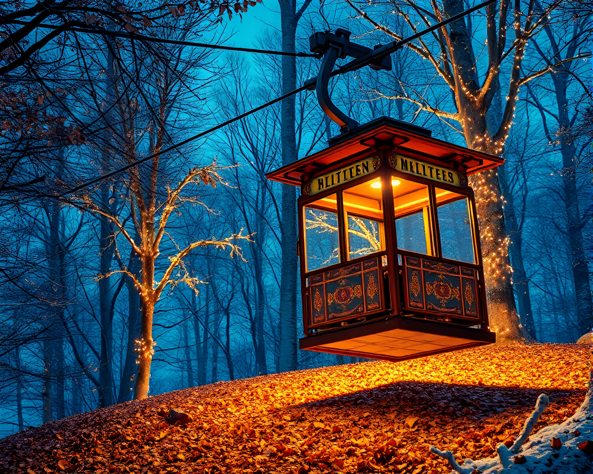 Gondola Lift Over Fractal Glow Leaf Litter – free AI stock image