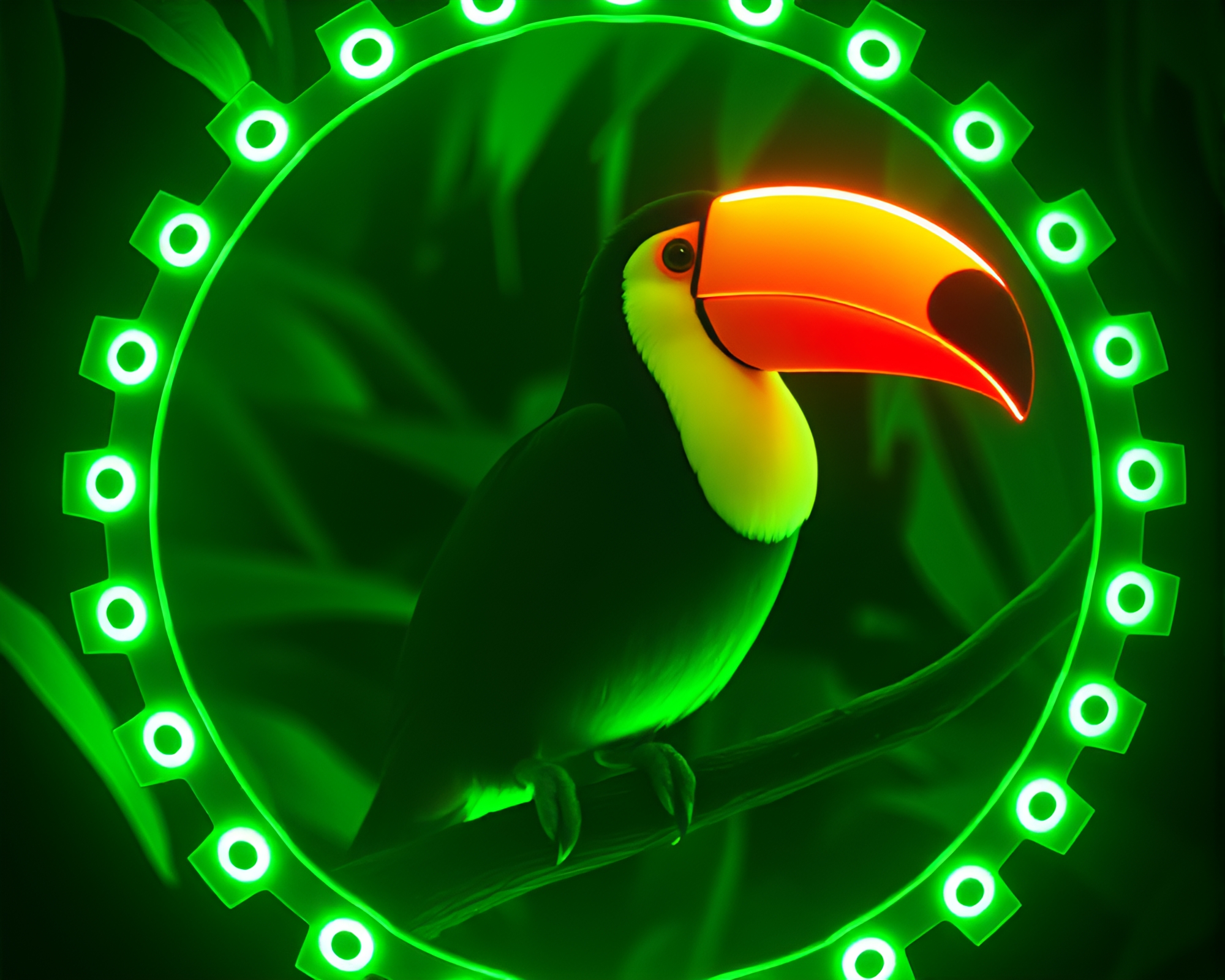 Neon Toucan in Film Sprocket Forest – free AI stock image