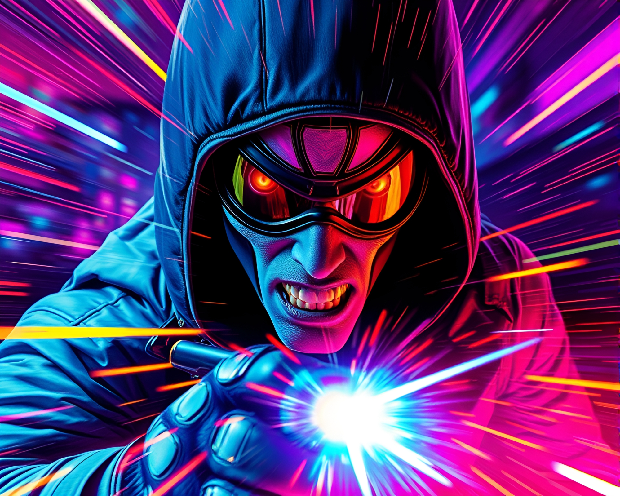 Cyberpunk Vigilante Zoom Burst Ultraviolet Art – free AI stock image