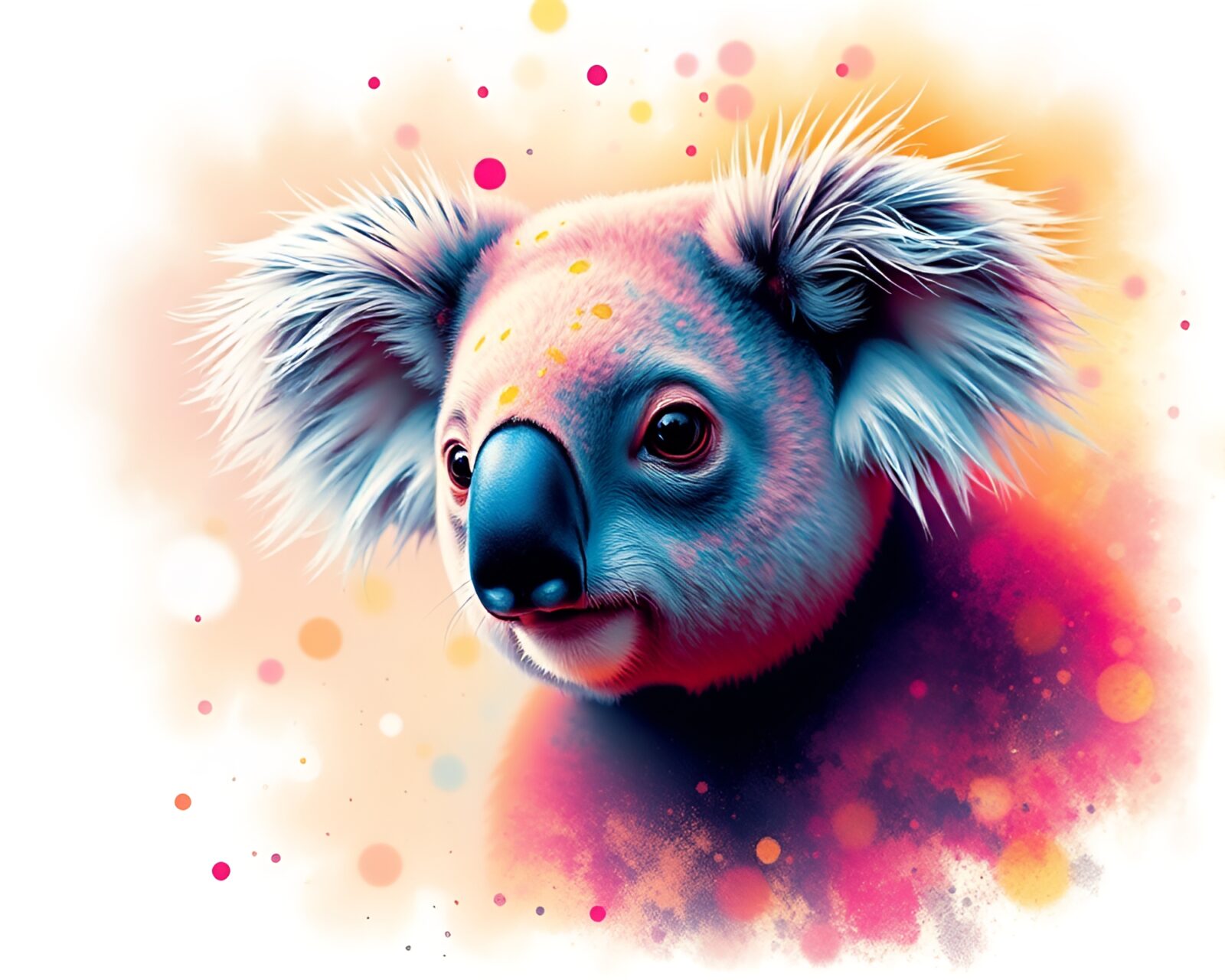 Warm tri-tone image of a koala in artistic spattered woods