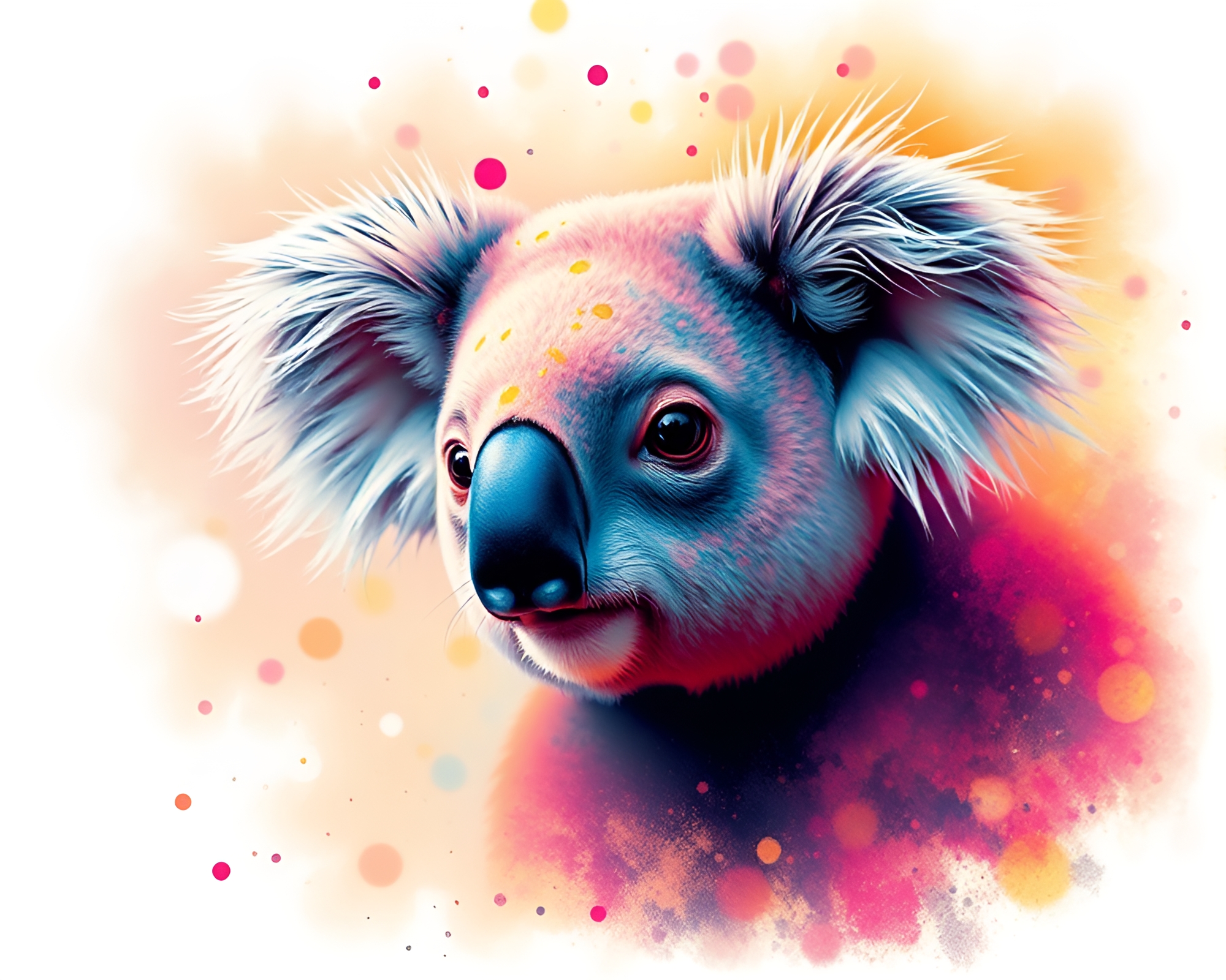 Koala Relaxing in Acrylic Splatter Forest – free AI stock image