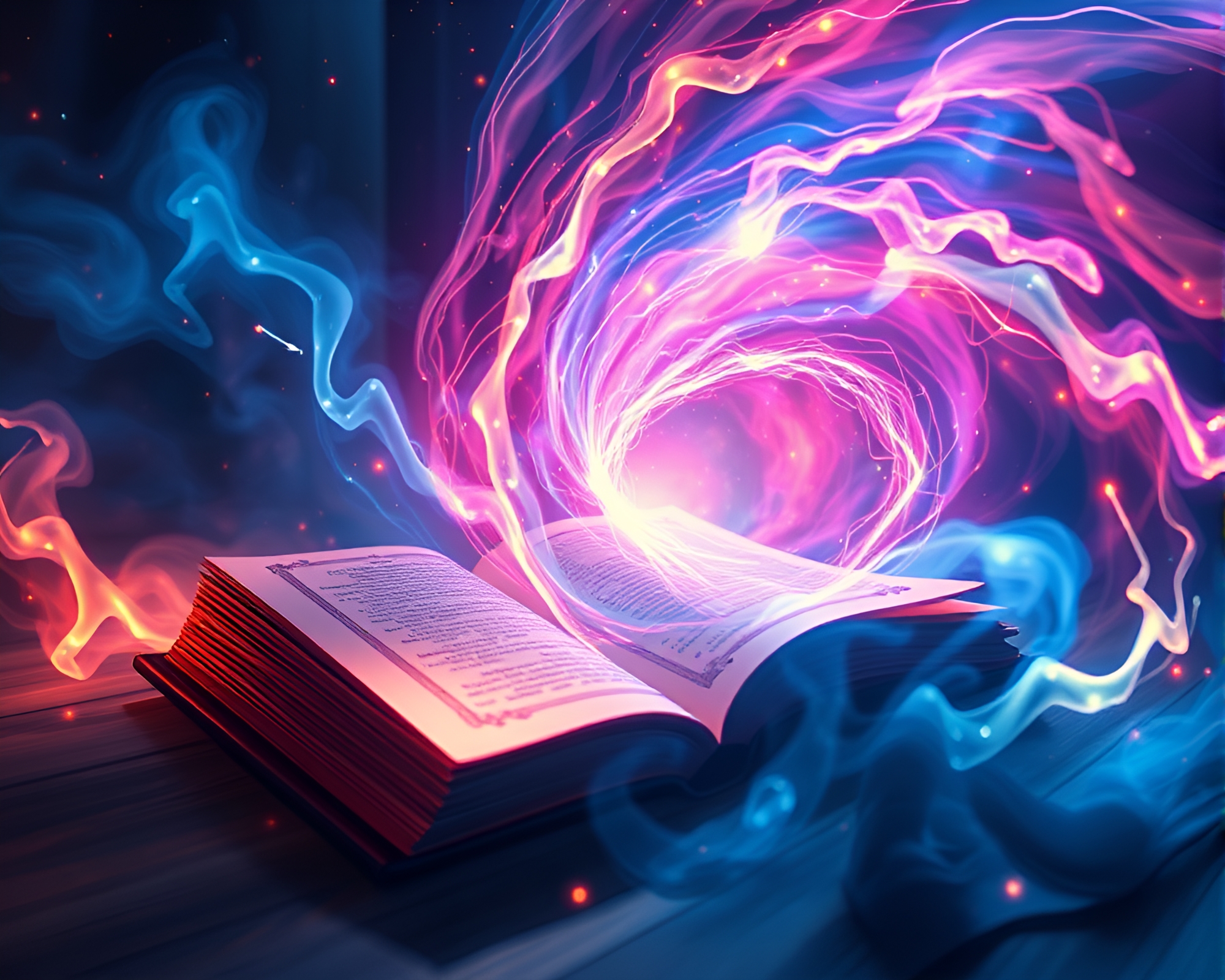 Enchanted Book in Vortex Twist with Real-Time Lighting – free AI stock image