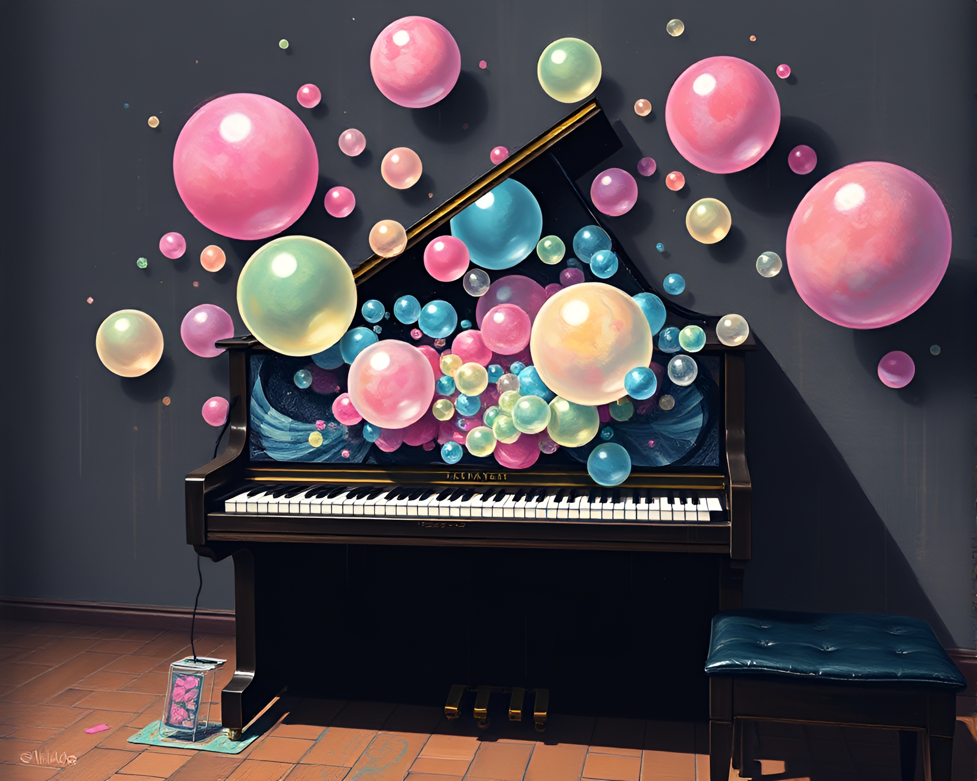 Piano Sonata in Bubble Clusters: Divisionist Pastel Graffiti – free AI stock image