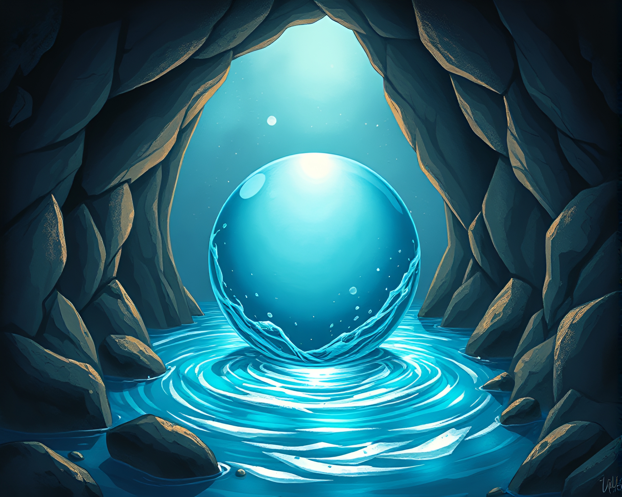 Enchanting Glass Orb in Mystical Water Whirlpool – free AI stock image
