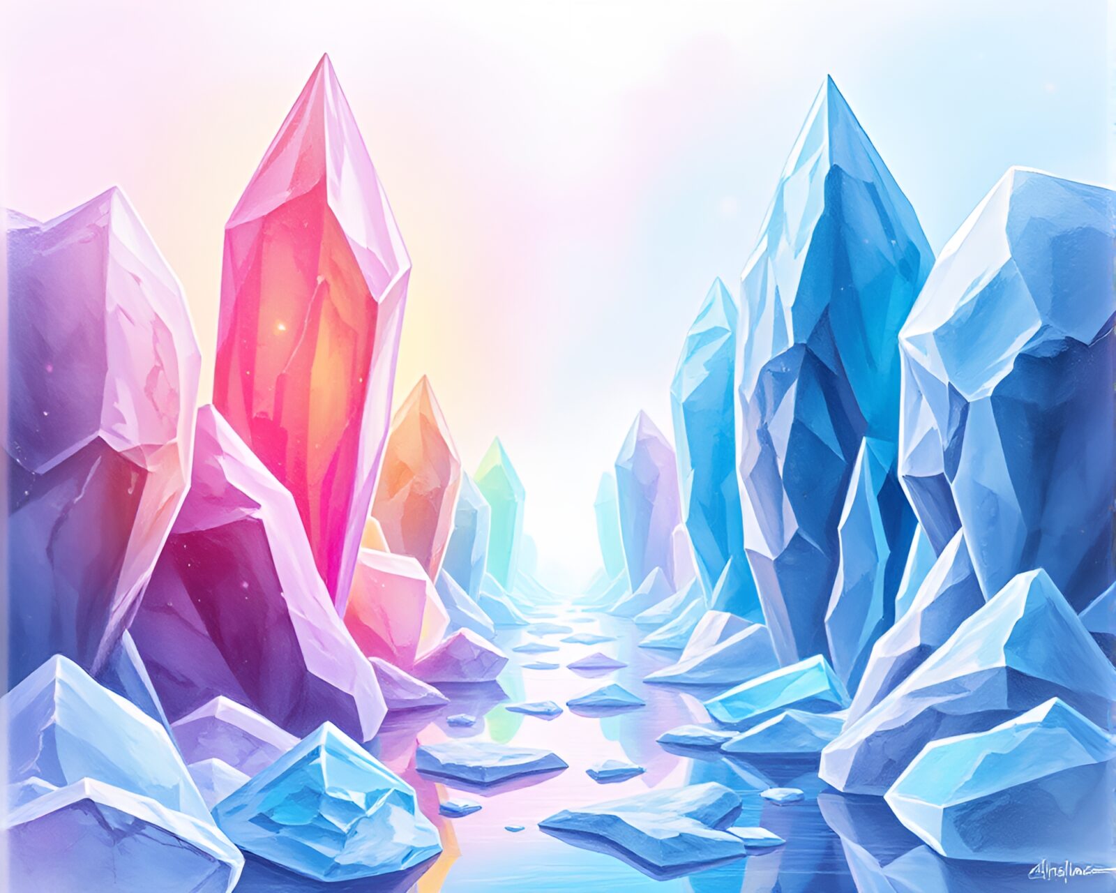 Pastel drawing of glitchy ice crystals in mind palace