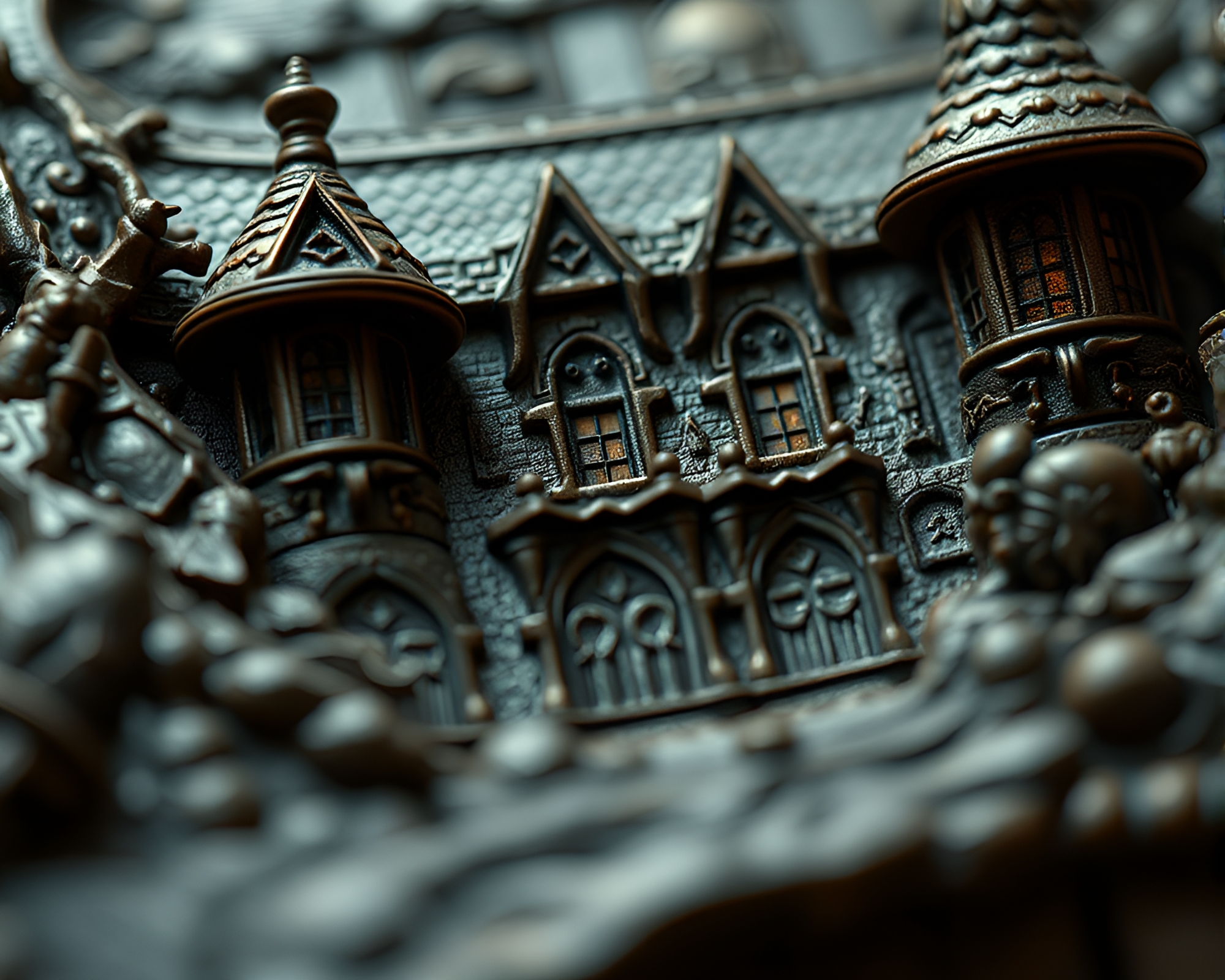 Engraved Lovecraftian Horror in Miniature Tilt-shift – free AI stock image