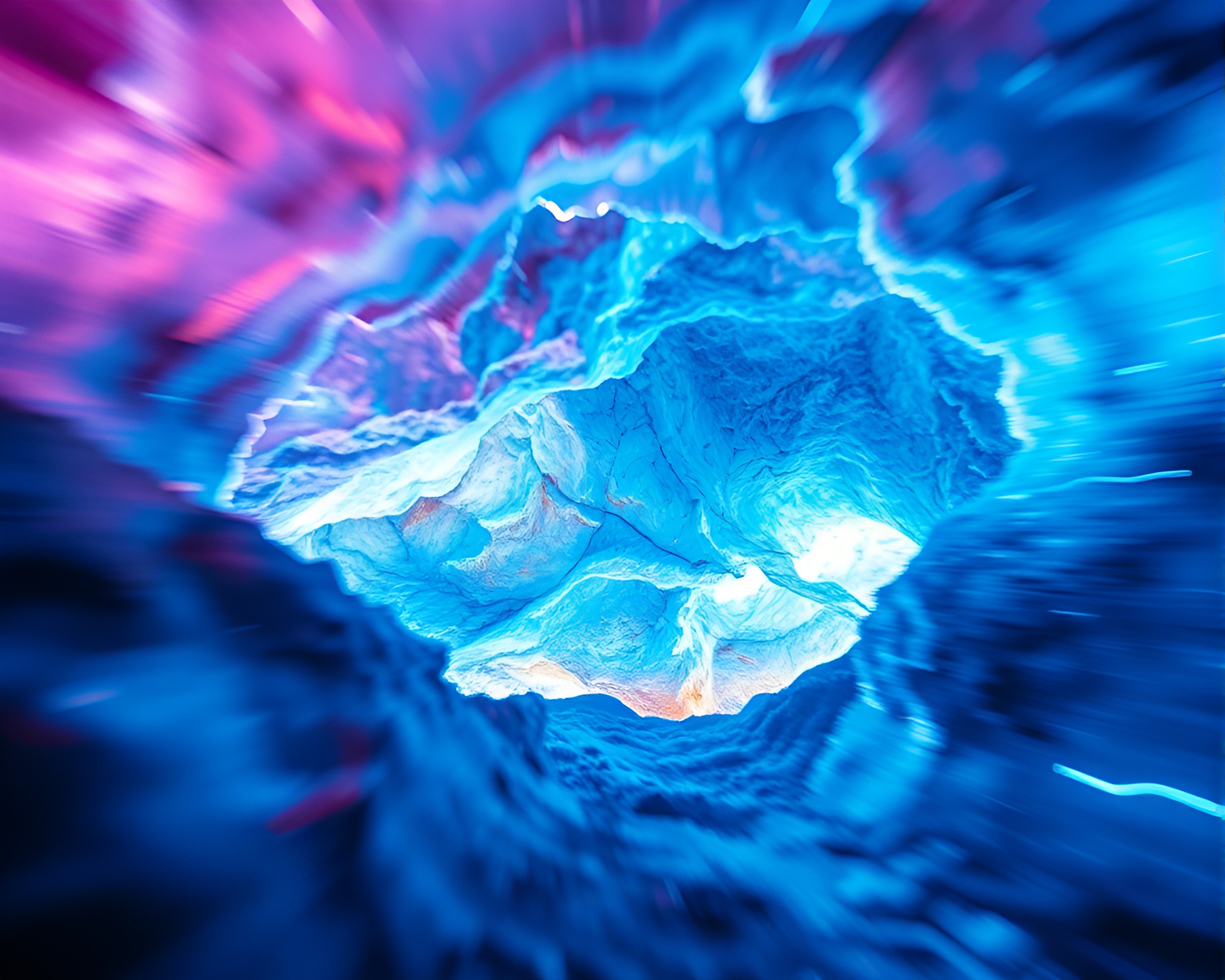 Neon Glacial Cave Wireframe Embrace – free AI stock image