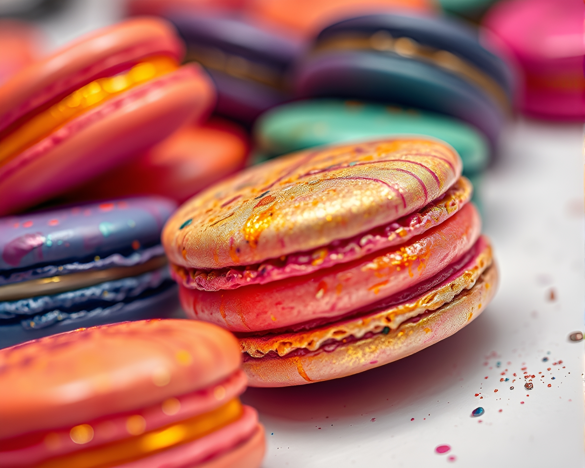 Gleaming Metallic Macaron Masterpiece – free AI stock image