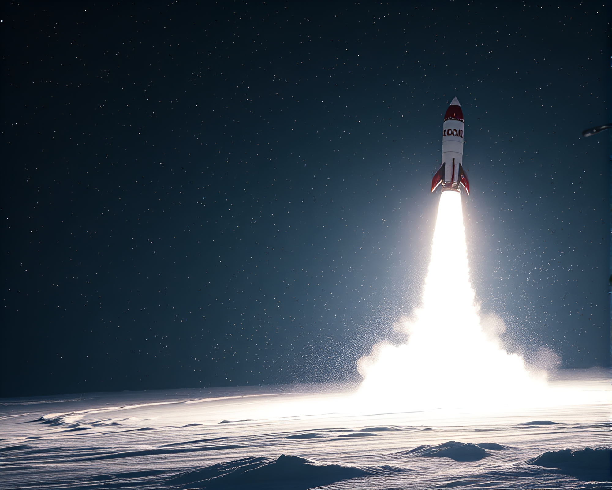 Spectacular Rocket Launch in Snowy Pop Art Flare – free AI stock image