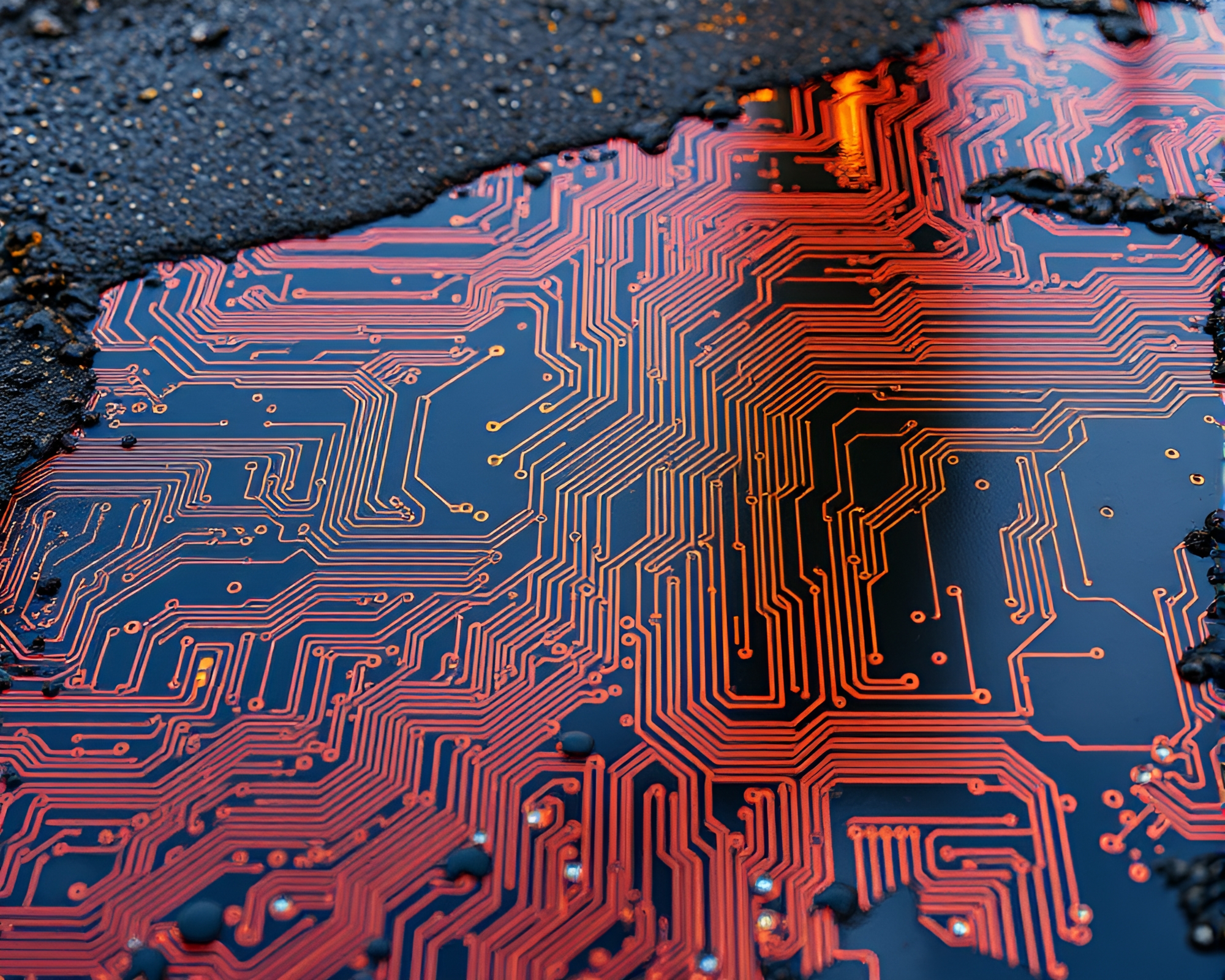 Hyper-Saturated Circuit Board Reflection Lithograph – free AI stock image