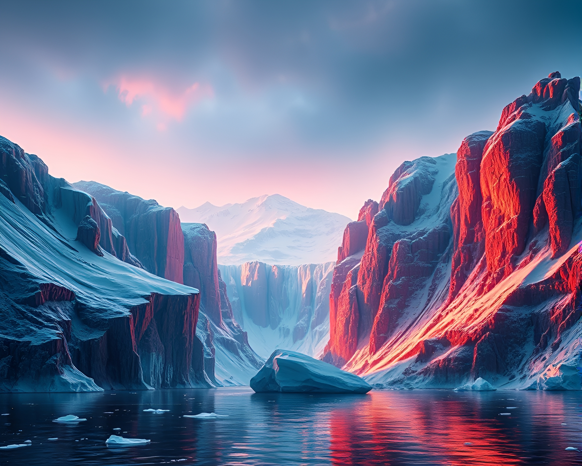 Futuristic Arctic Neon Iceberg Canyon – free AI stock image