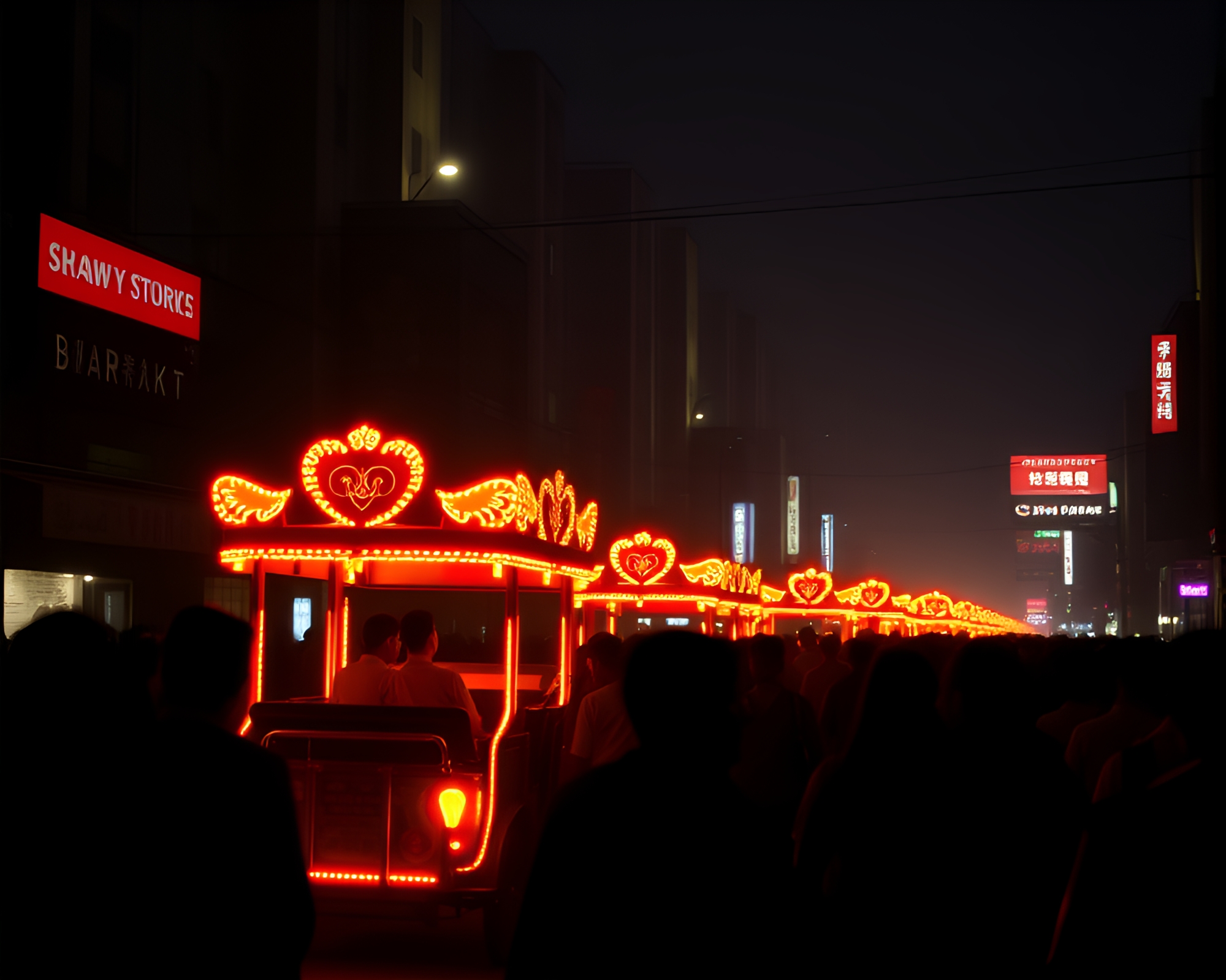 Futuristic Rickshaw Ride Through Crowd Silhouette – free AI stock image