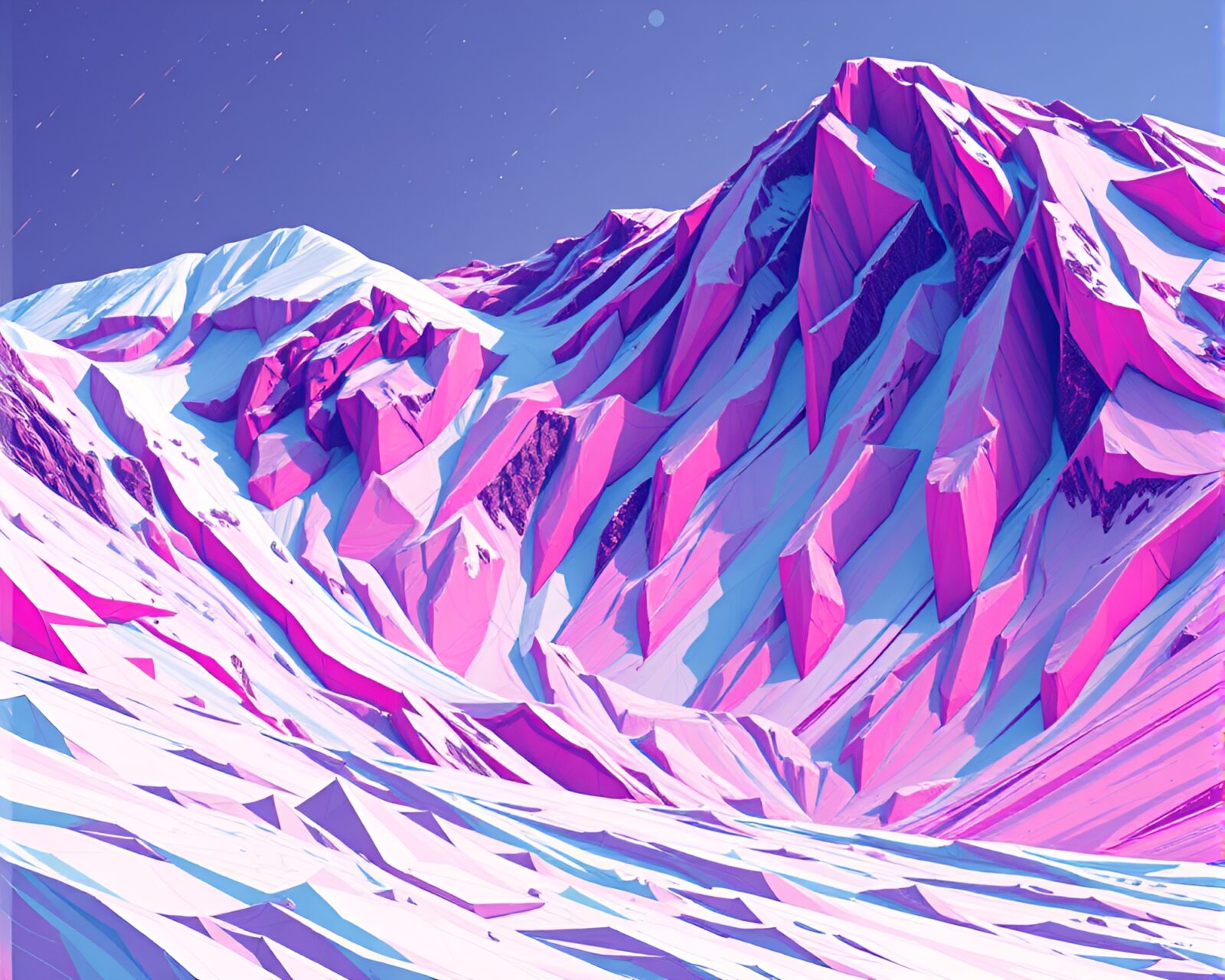 Vibrant glacier scene with dynamic angles and magenta lighting