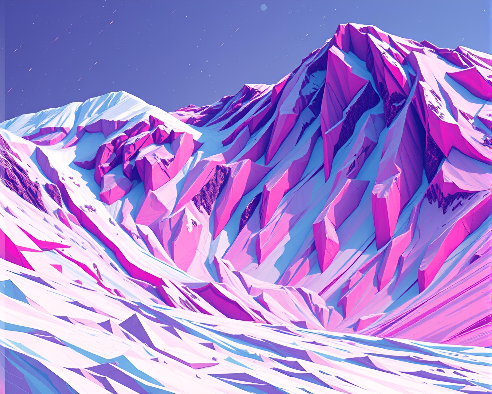Dynamic Glacier Encounter in Magenta Punch Graphic Novel Style – free AI stock image