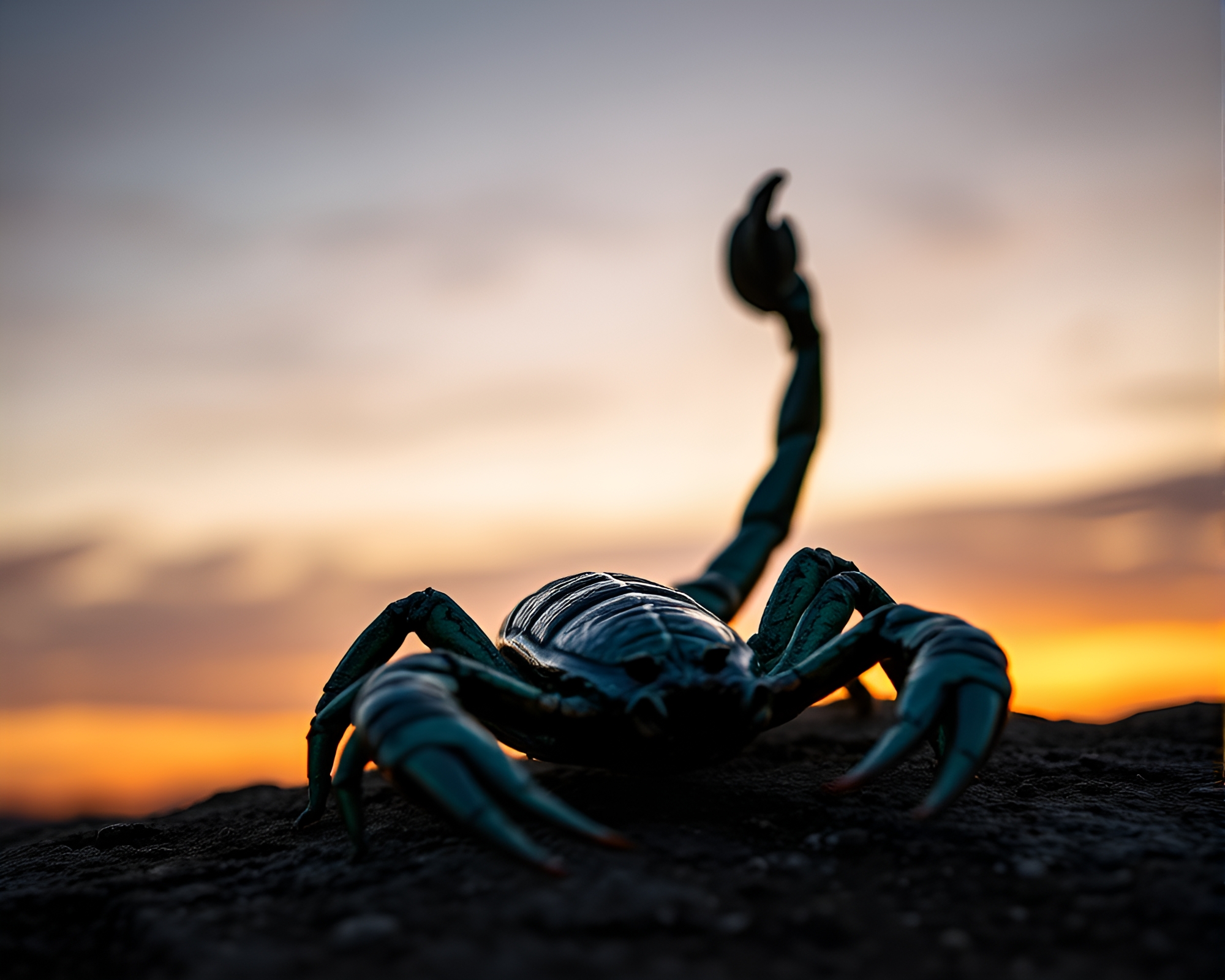 Verdigris Scorpion at Dusk: Black & White Composition – free AI stock image