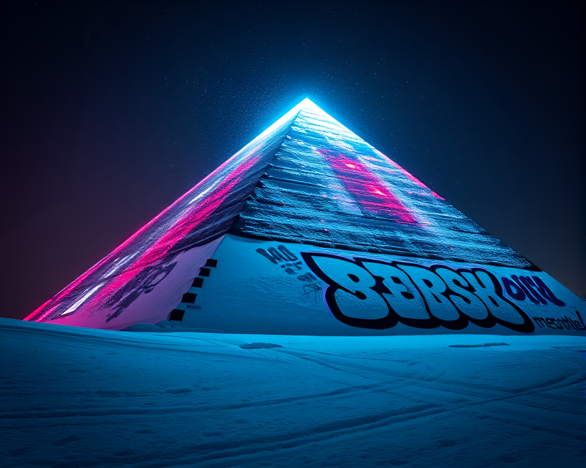Snow Pyramid in Graffiti Wonderland – free AI stock image