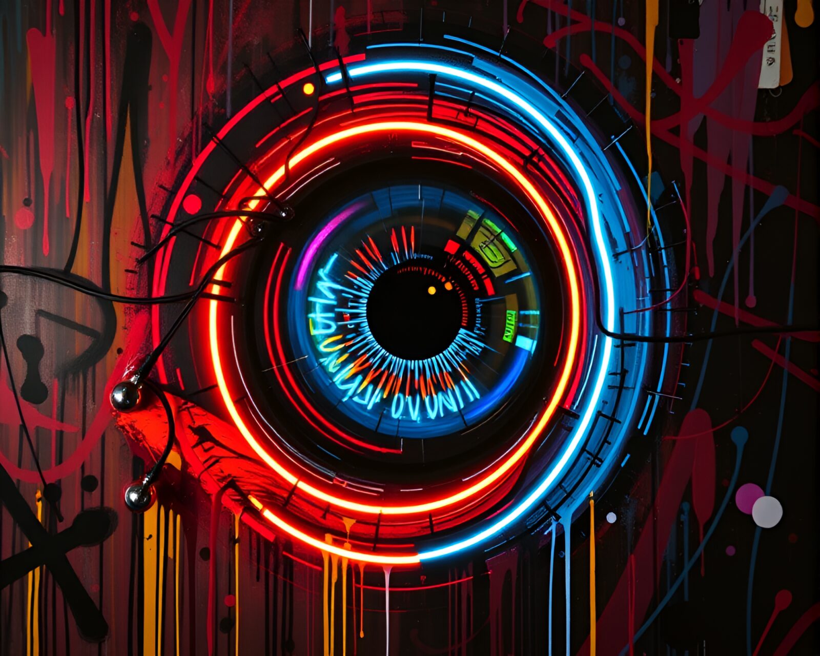 Cool acrylic painting of smart lens in neon graffiti