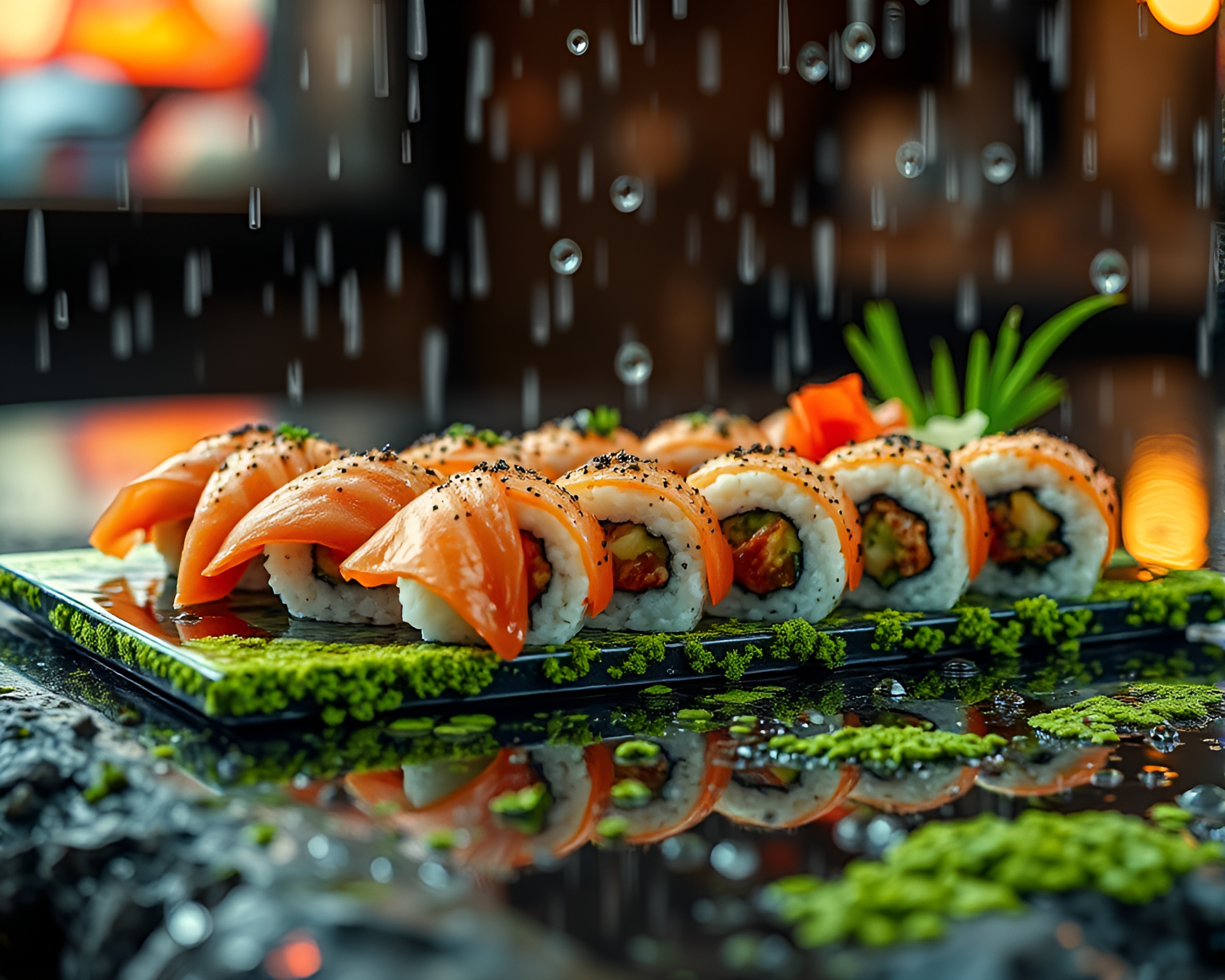 Sushi Platter Lichen Textured Pop Art Delight – free AI stock image