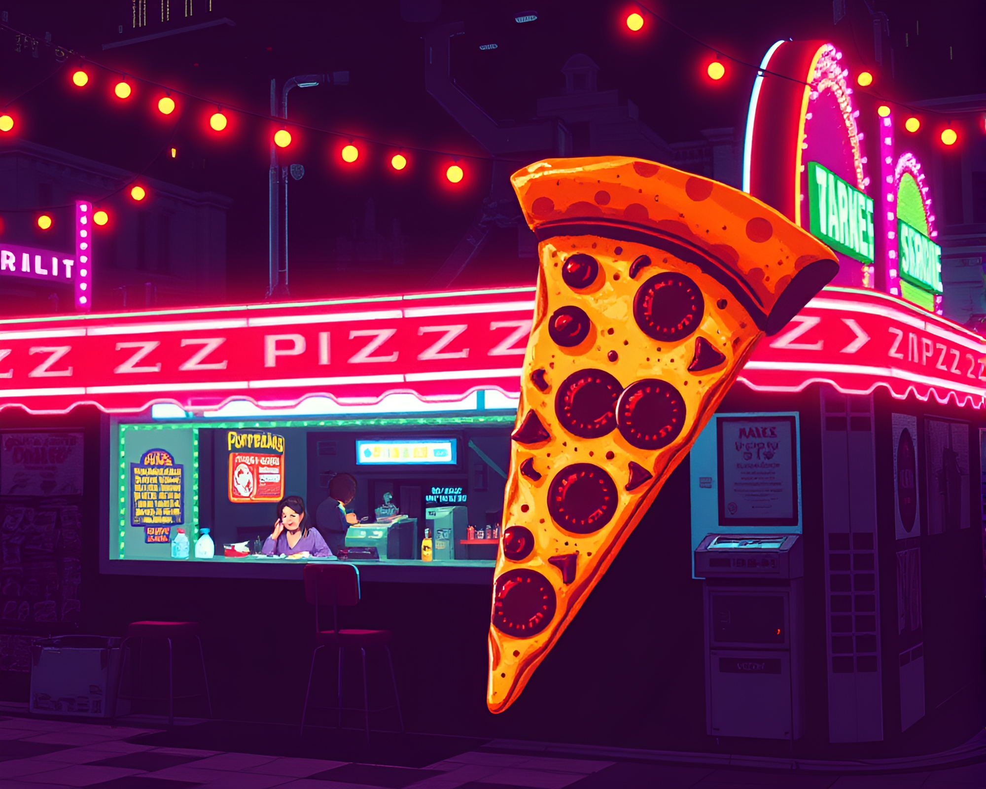 Pixelated Retro Futuristic Carnival Pizza Slice Delight – free AI stock image