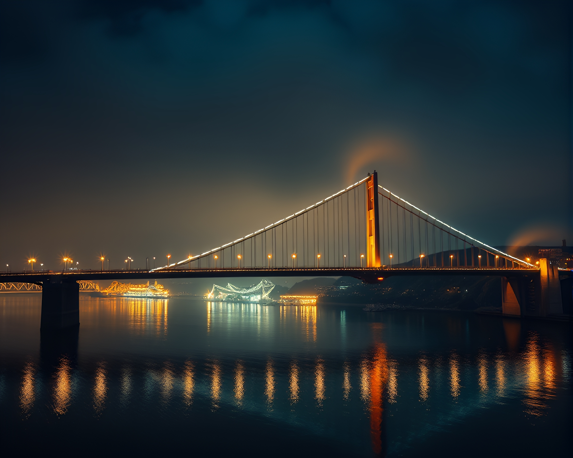 Mystical suspension bridge in torchlight glow – free AI stock image