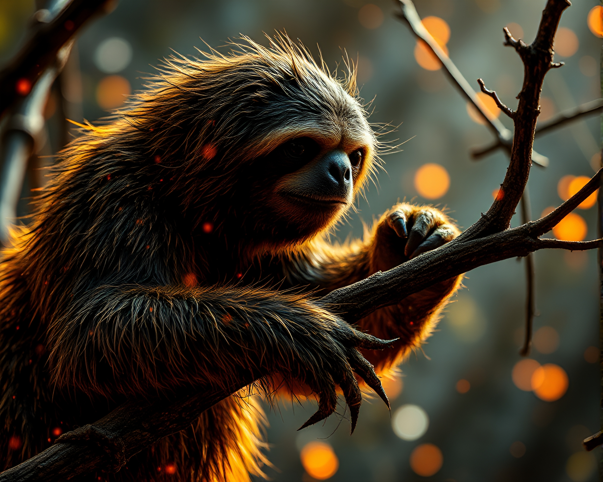 Sloth in Fractal Glow Collage with Scratch Textures – free AI stock image