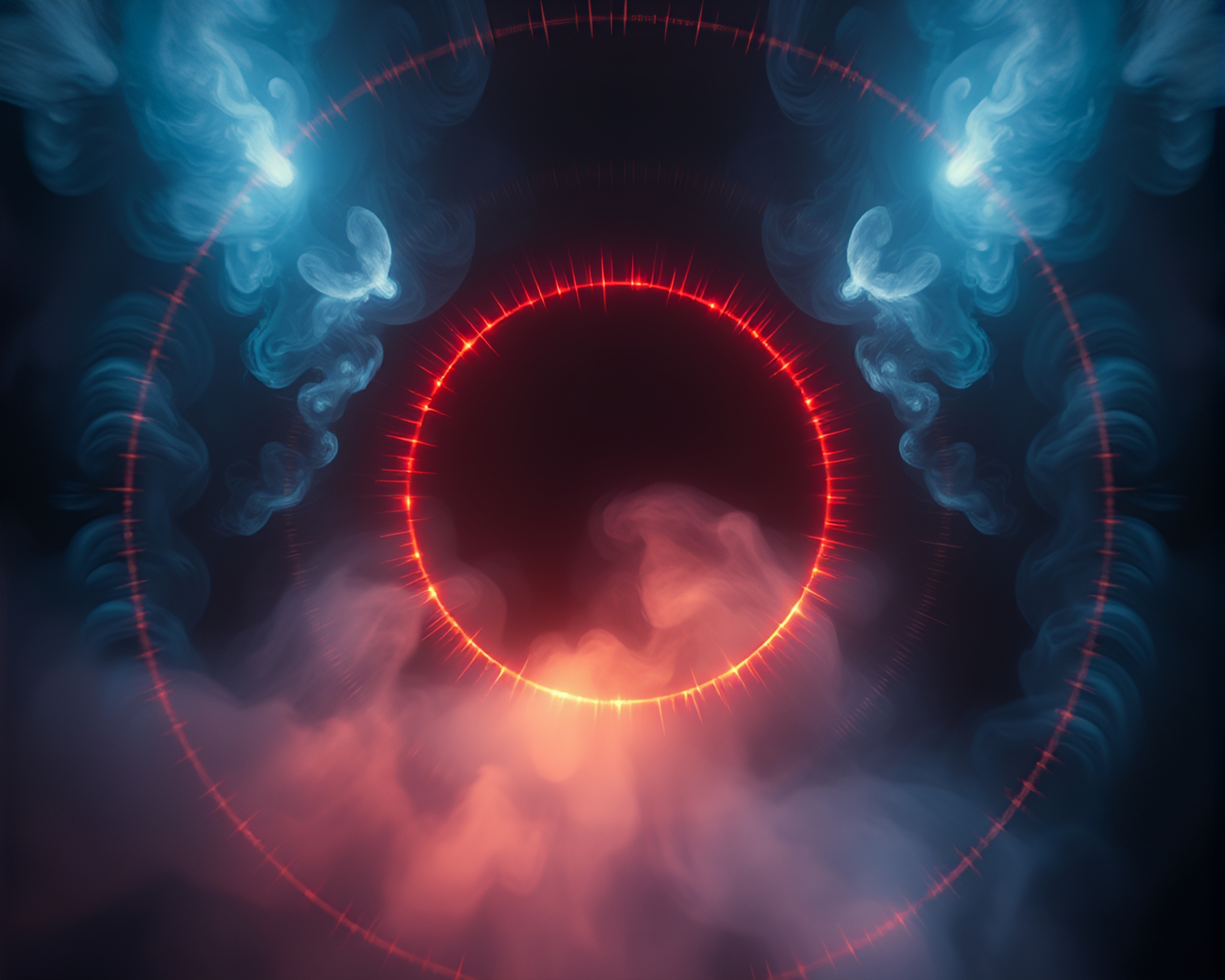 Smoke Rings at Cliff Edge with Lens Flare Art – free AI stock image