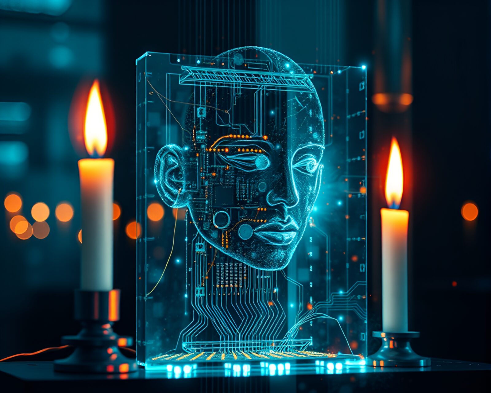 Enchanting blend of quantum tech and candlelit ambiance illustration