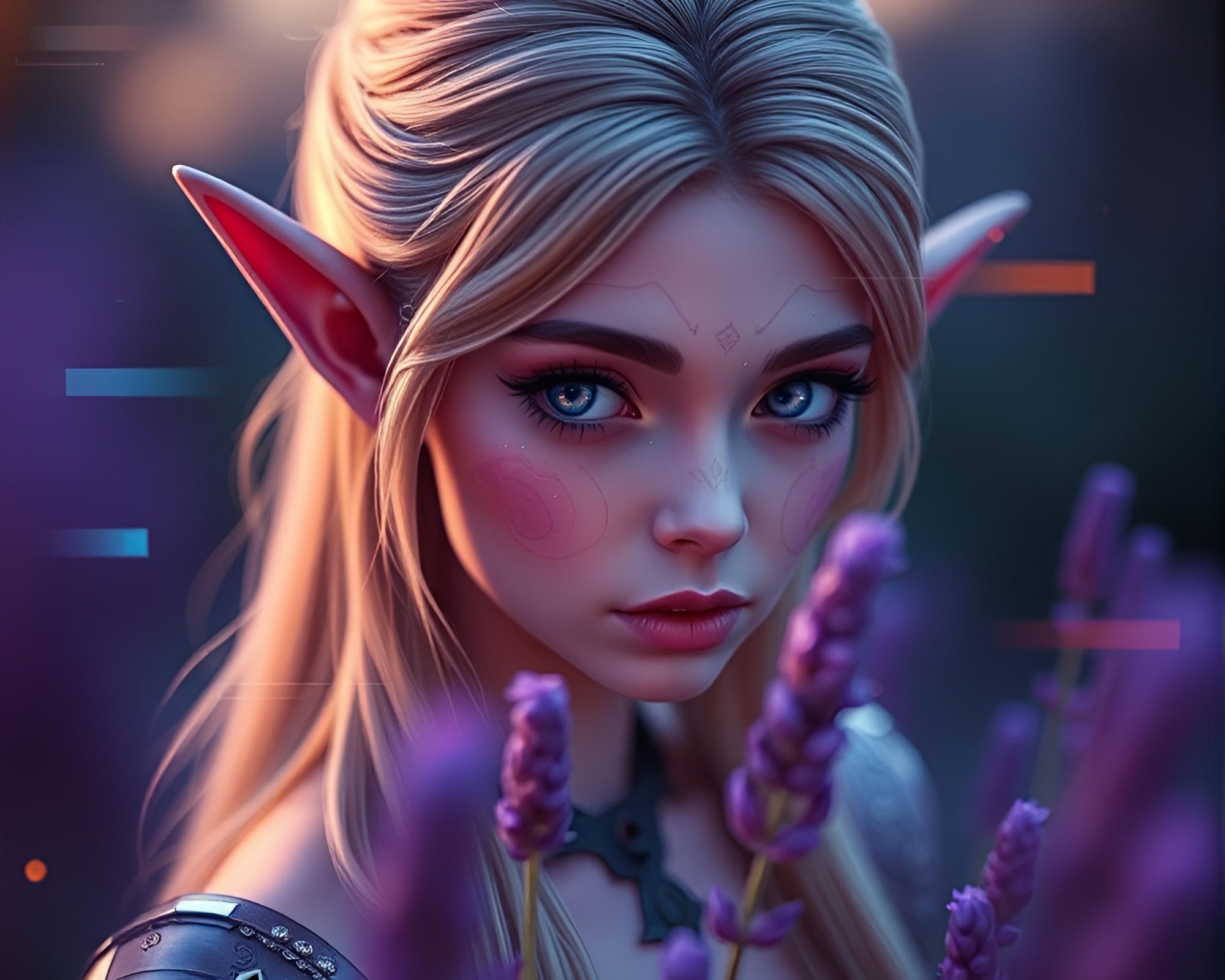 Futuristic Elf in Lavender Twilight Lens Distortion – free AI stock image