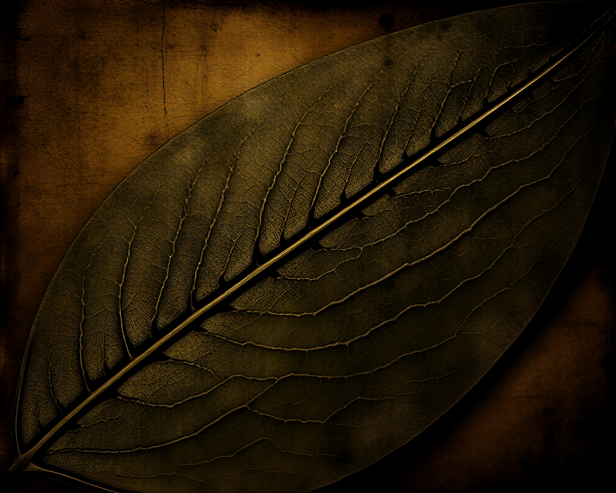 Enigmatic Leaf Vein Collage: Ancient Scroll Noir – free AI stock image