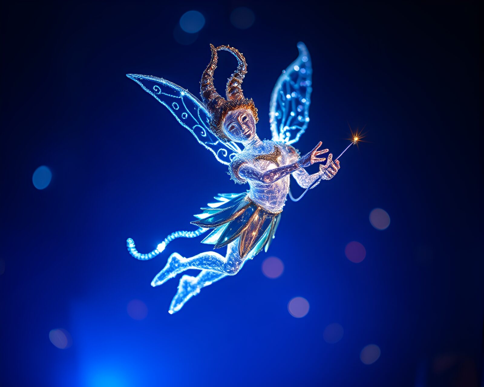 Enchanting djinn with fairy light sparkles in mesmerizing LEDs