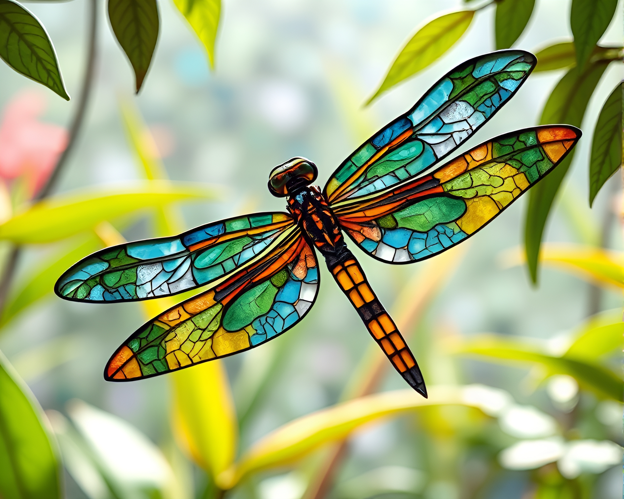 Dragonfly Origami Jungle Canopy Mosaic Art – free AI stock image