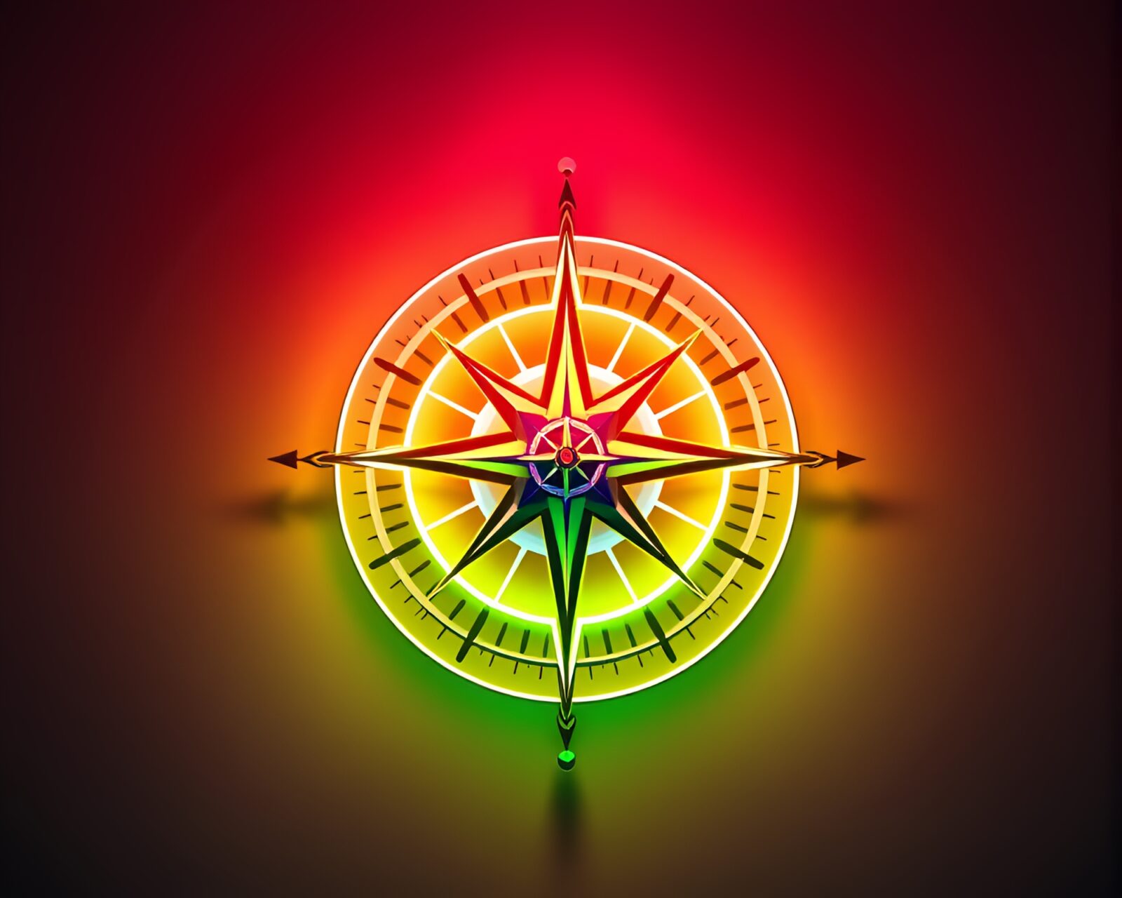 Material design symmetrical composition with pastel neon lights on compass