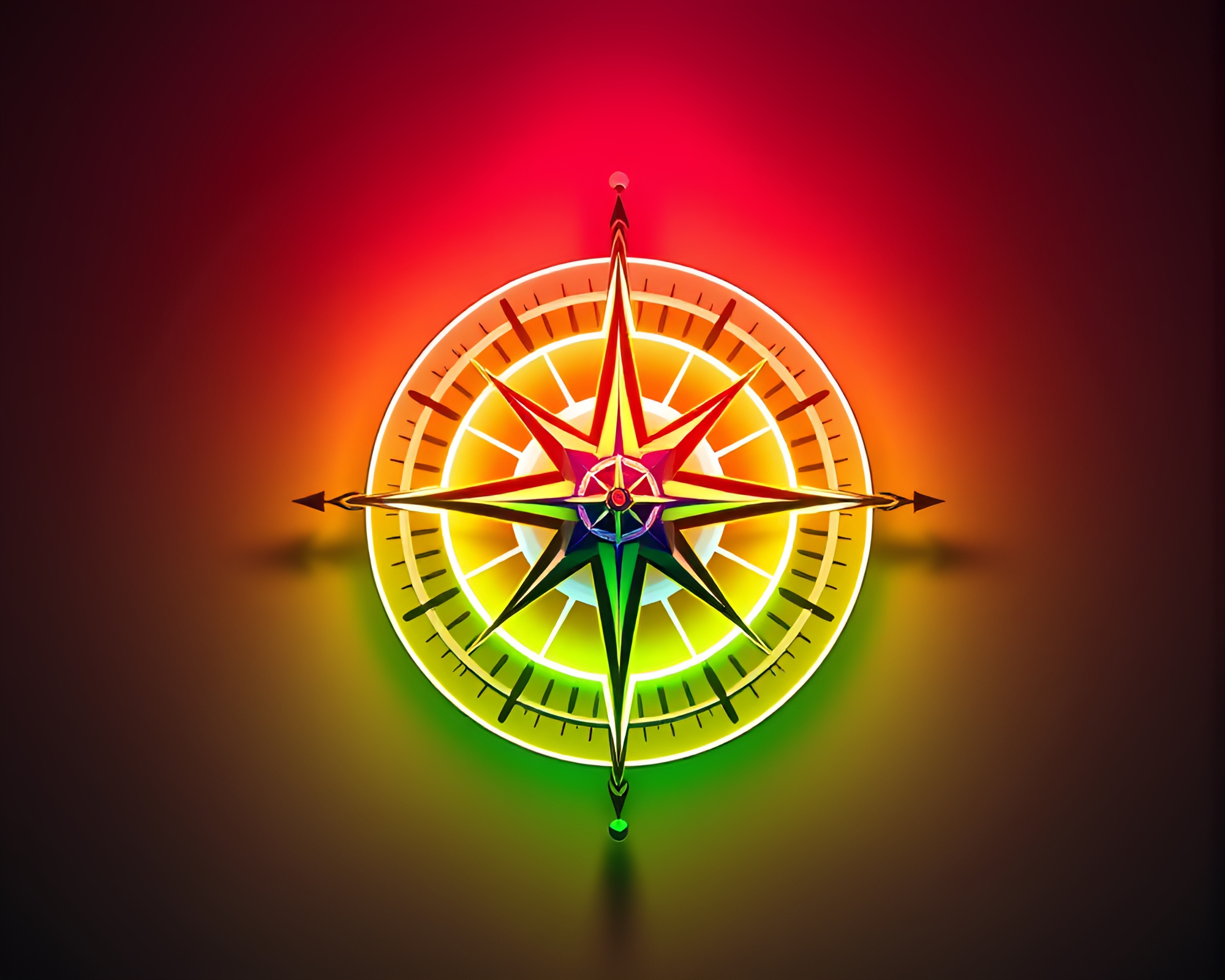 Symmetrical Compass Illuminated by Pastel Neon Lights – free AI stock image