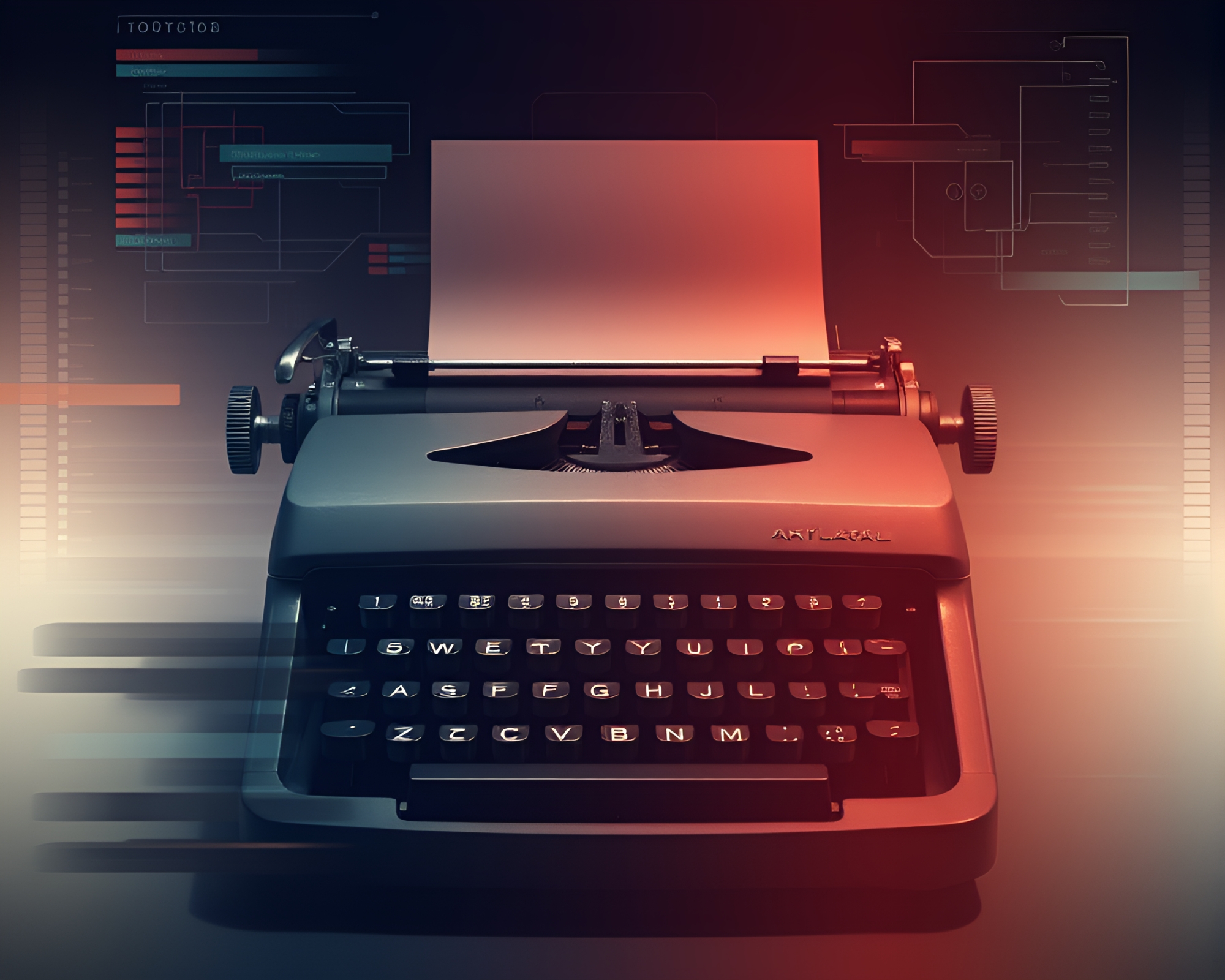 Futuristic Antique Typewriter With Complementary Shading Strokes – free AI stock image
