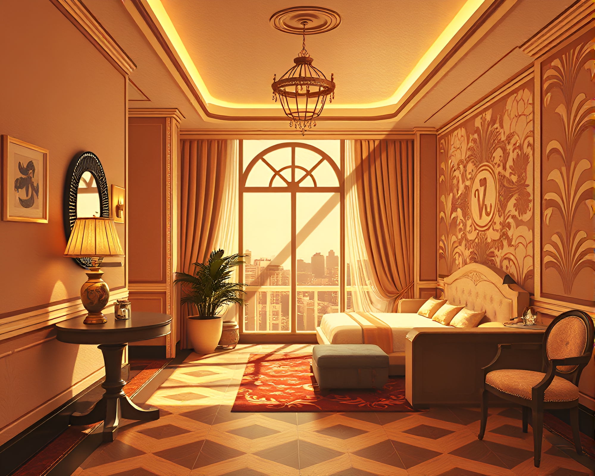 Glamorous Art Deco Hotel Lobby with Stencil Art – free AI stock image