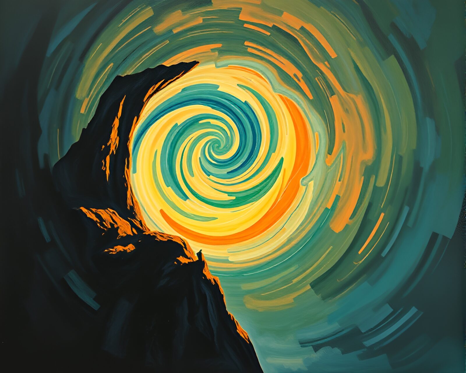 Tempera painting of dragon egg on shadowy cliff edge