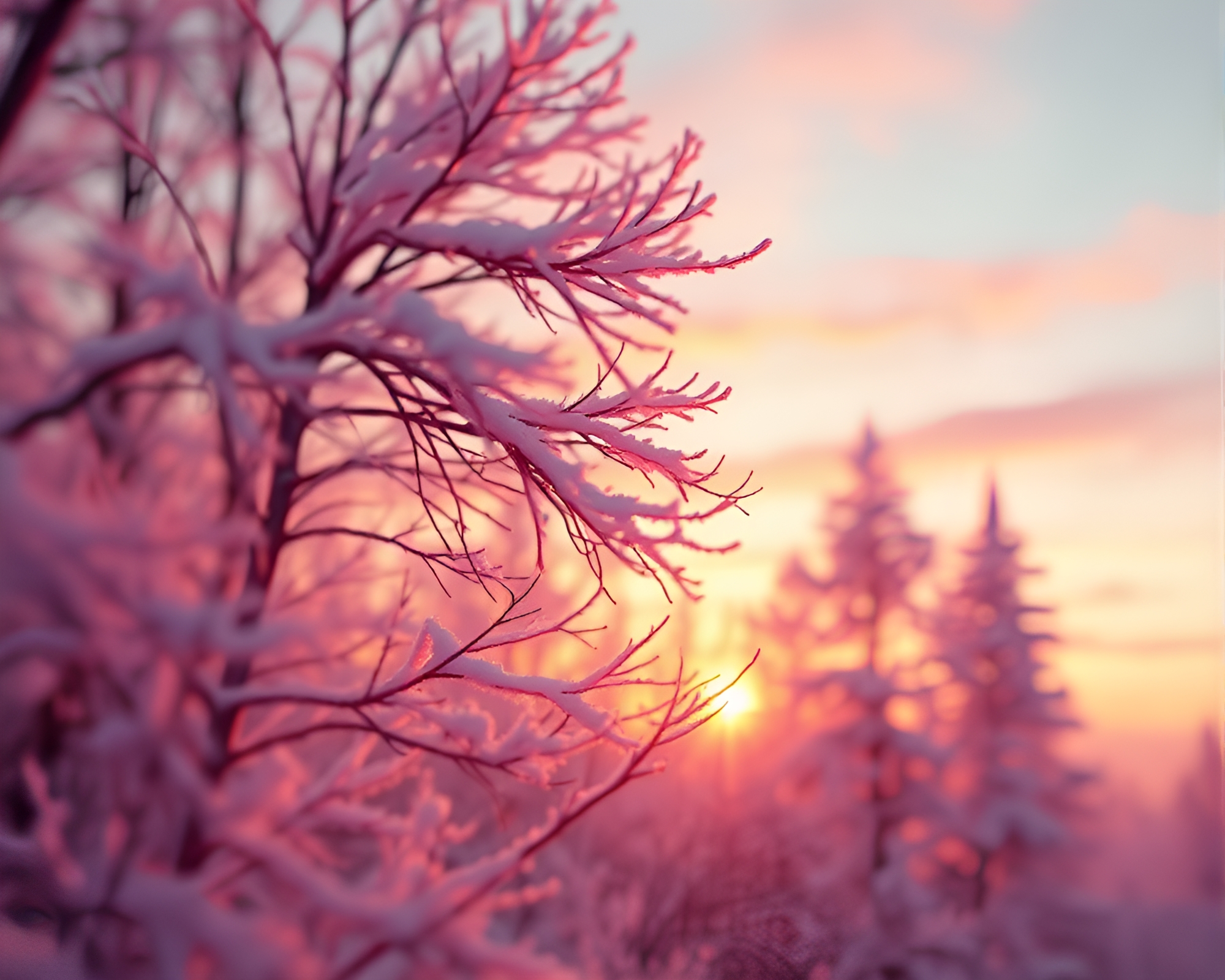 Fractal Winter Wonderland with Warm Sunset Hues – free AI stock image