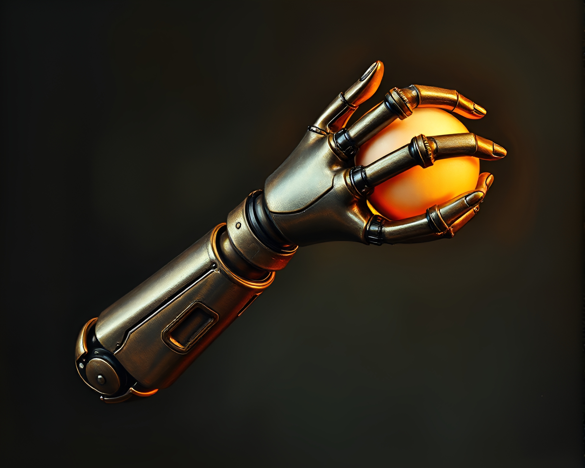 Bronze Robot Arm in Dramatic Angle – free AI stock image