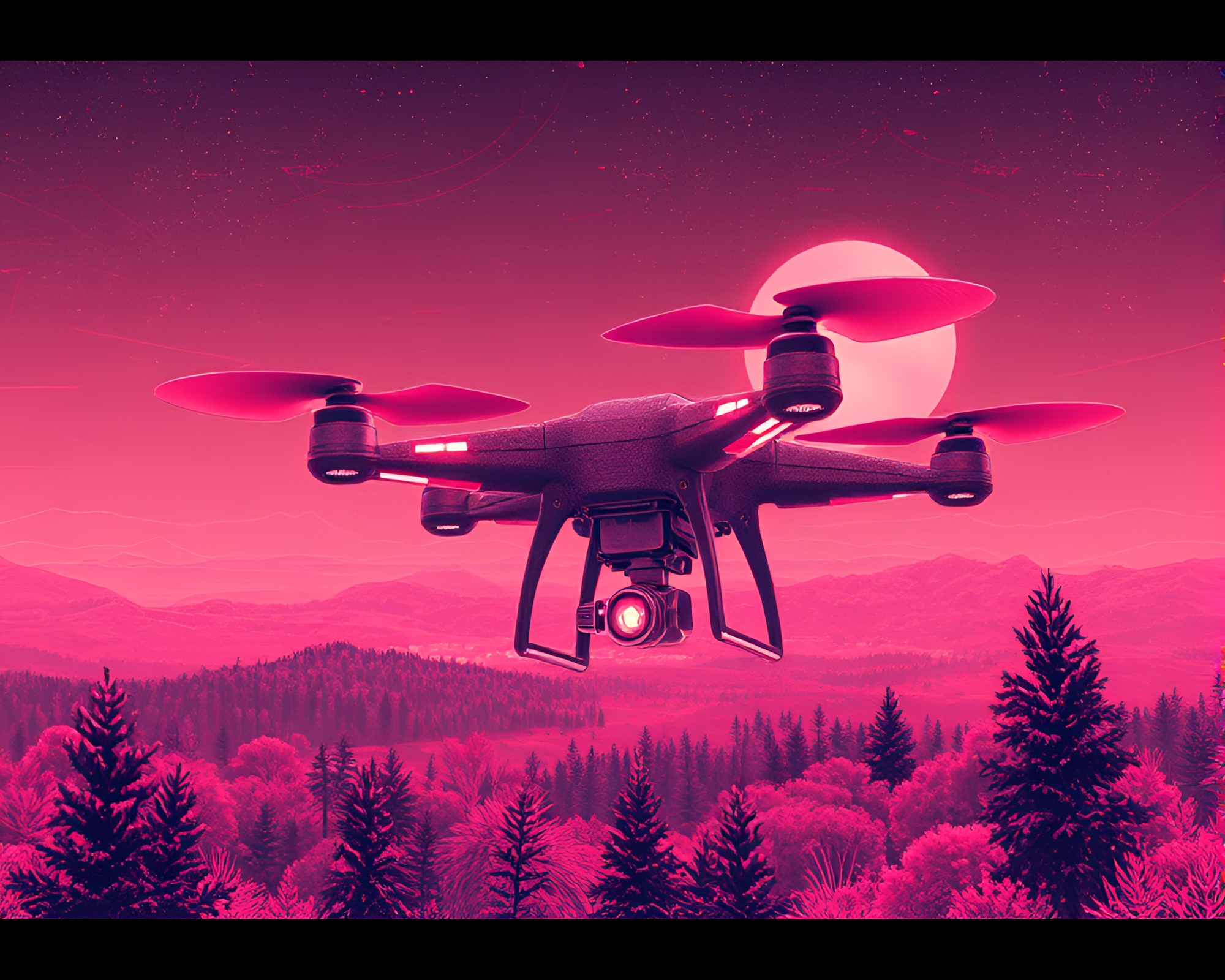Steampunk Drone in Infrared Scanlines Frame – free AI stock image