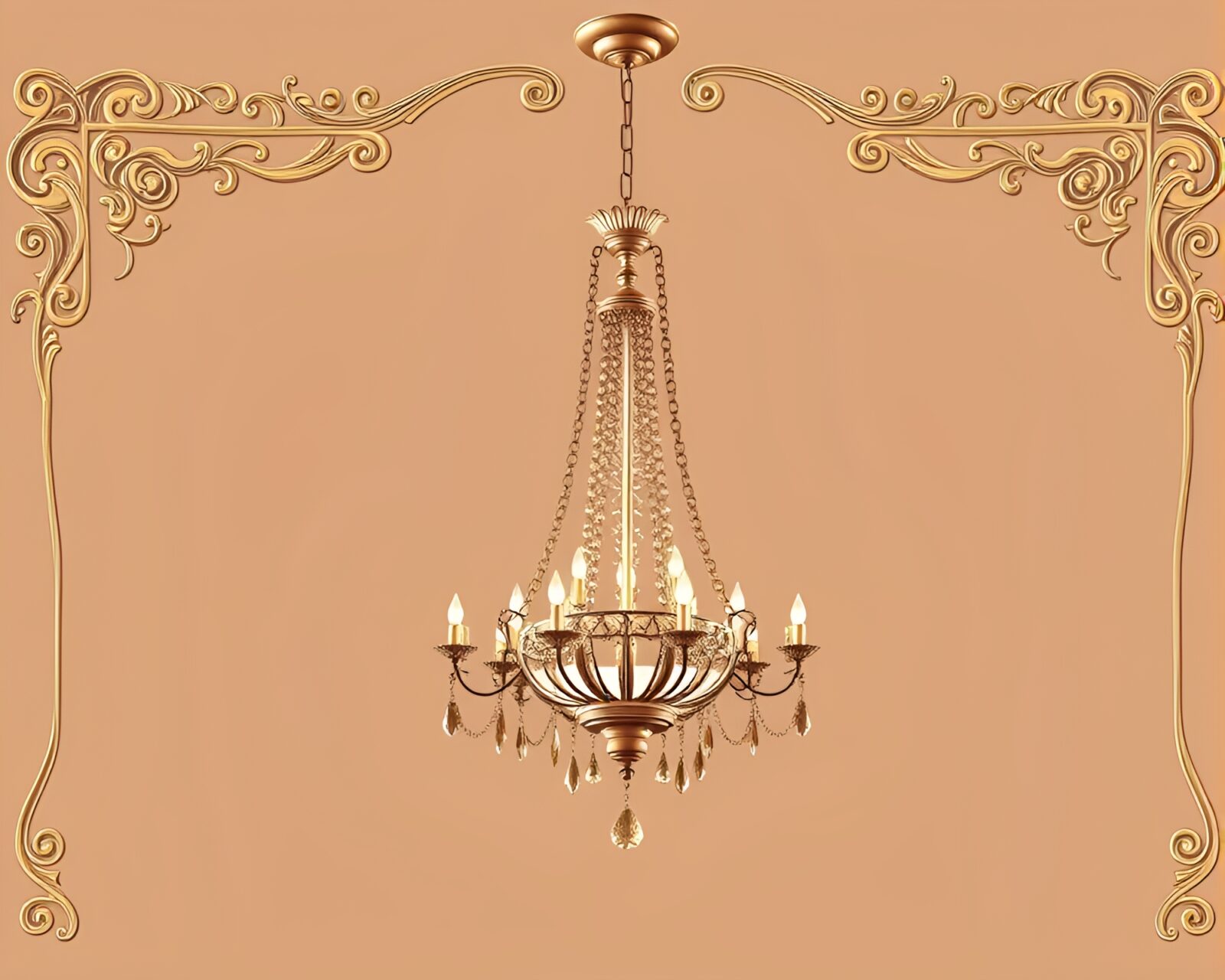 Glamorous chandelier in vibrant triadic colors with artistic border