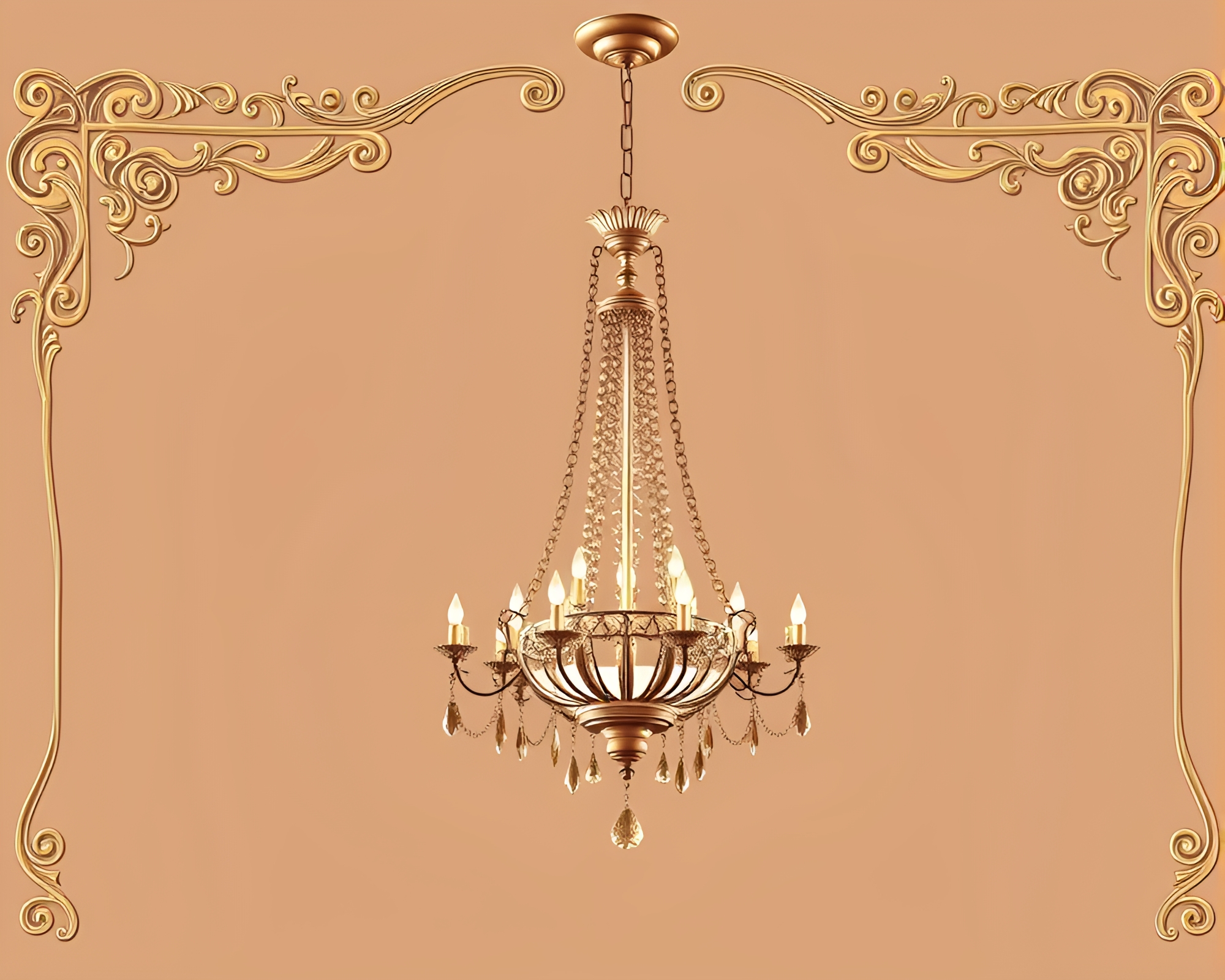 Elegant Victorian Chandelier on Triadic Palette Vignette – free AI stock image