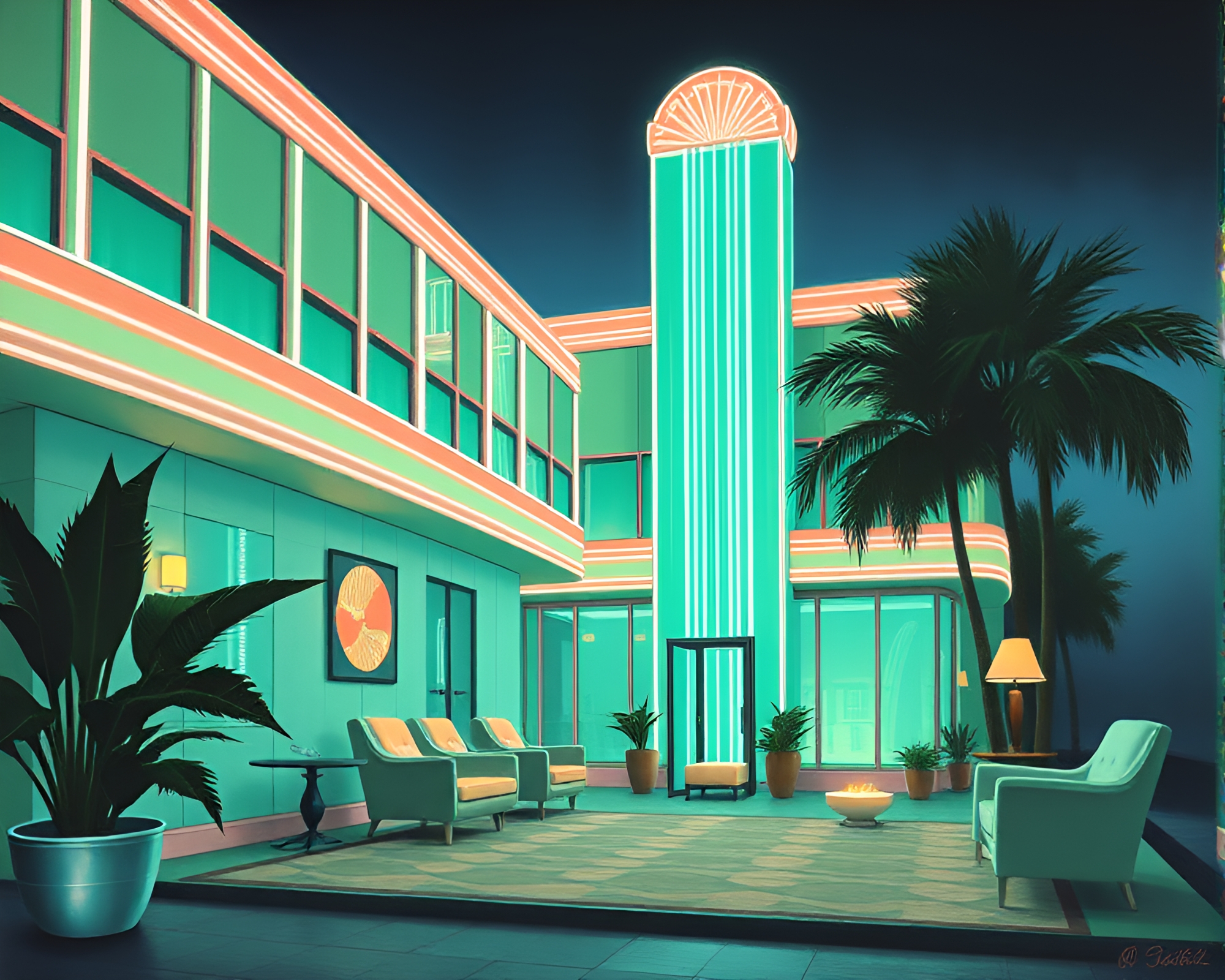 Art Deco Hotel: Mint Green Scanlines – free AI stock image