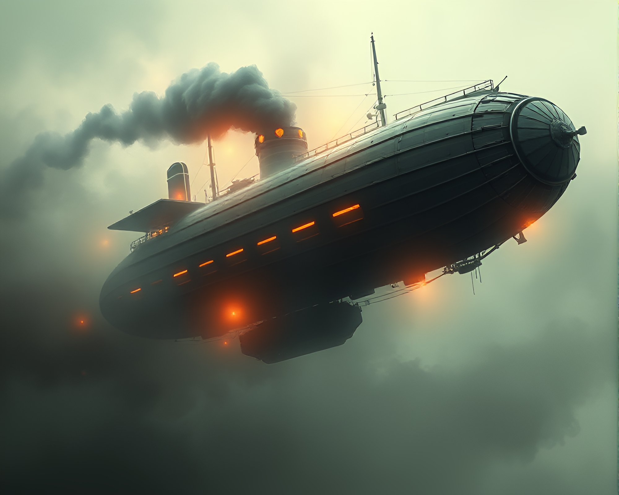 Steampunk Airship Drifting Through Muted Shadows – free AI stock image