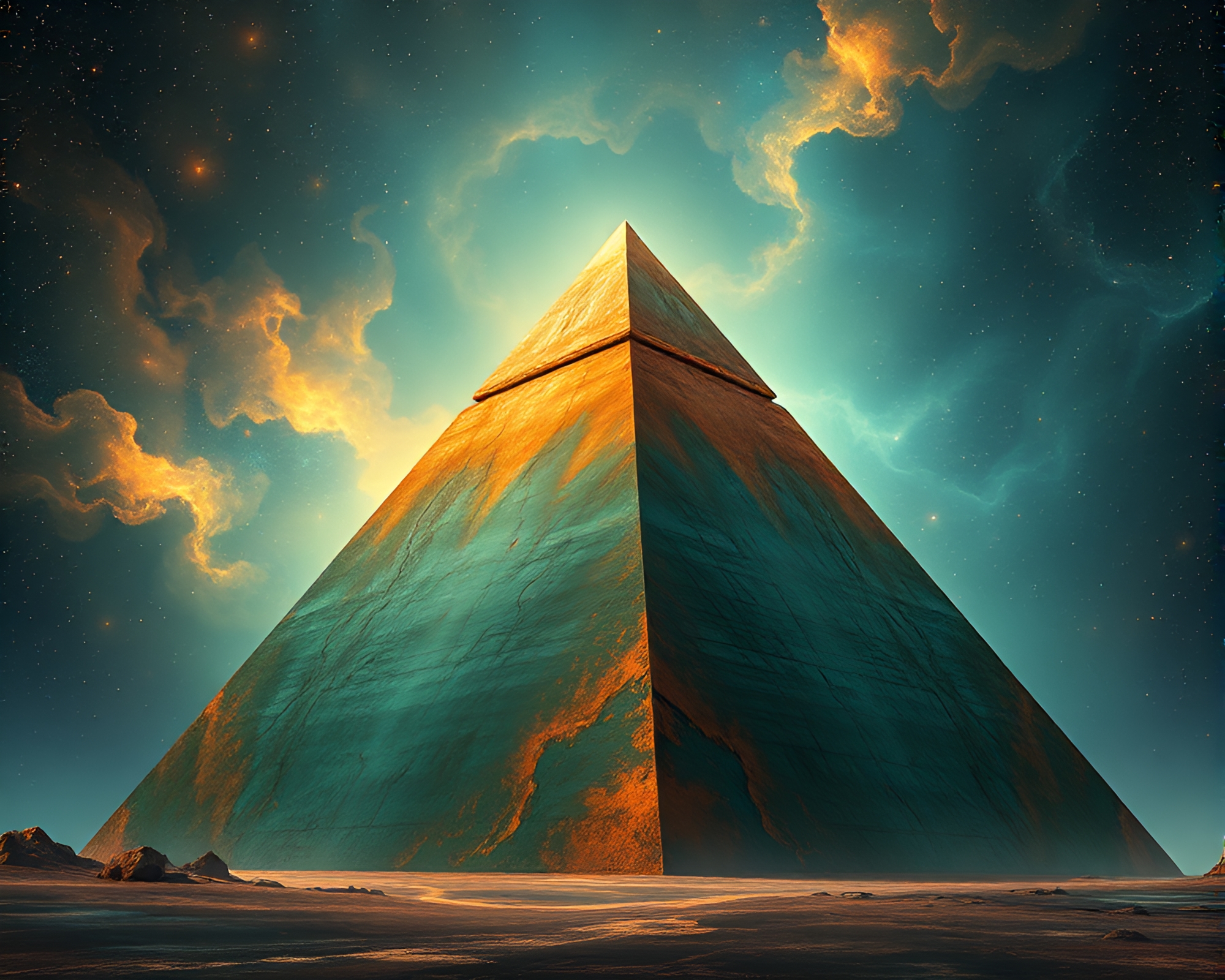Mystical Pyramid Awash in Cosmic Verde Hues – free AI stock image