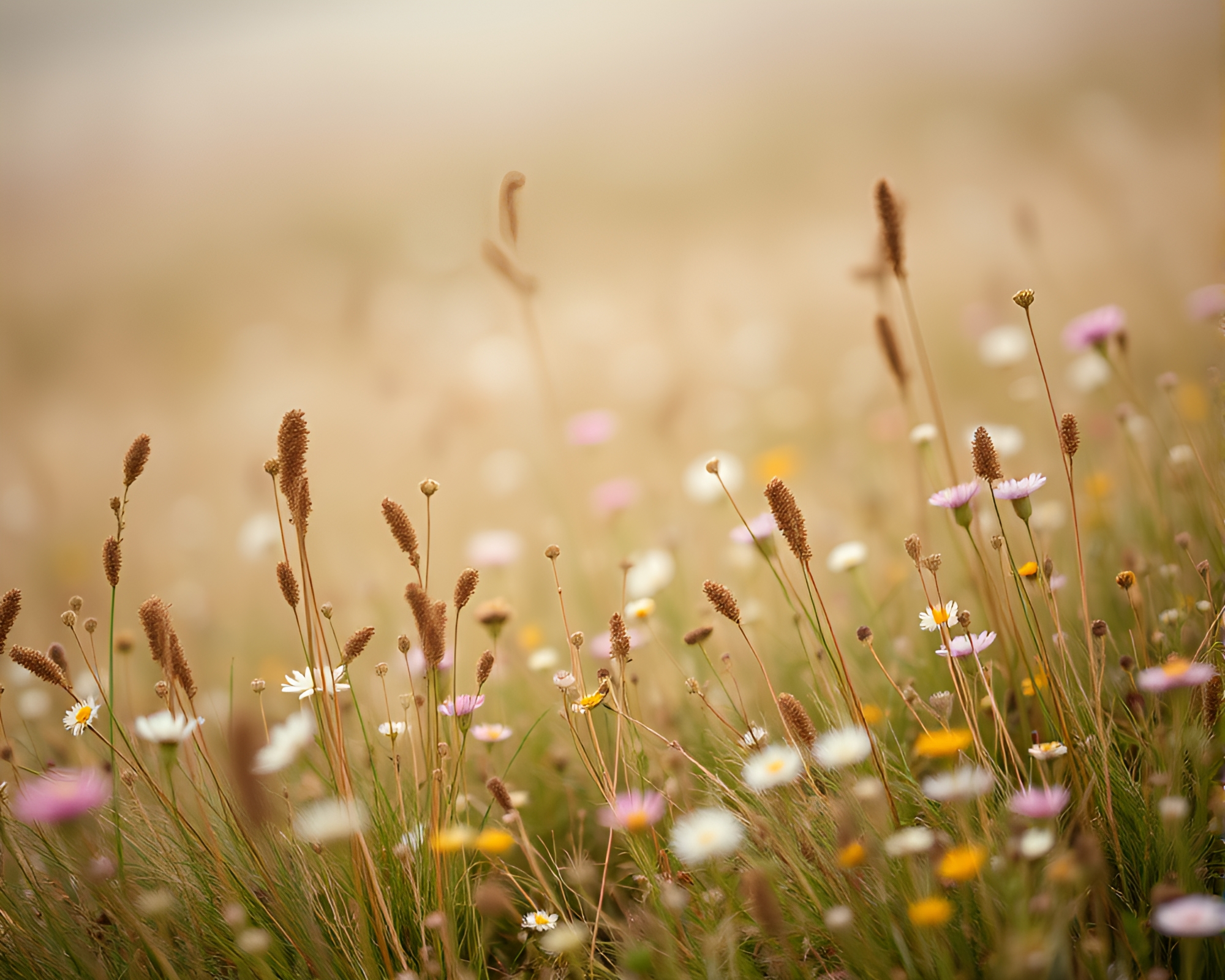 Dynamic Angled Flowering Meadow in Muted Tones – free AI stock image