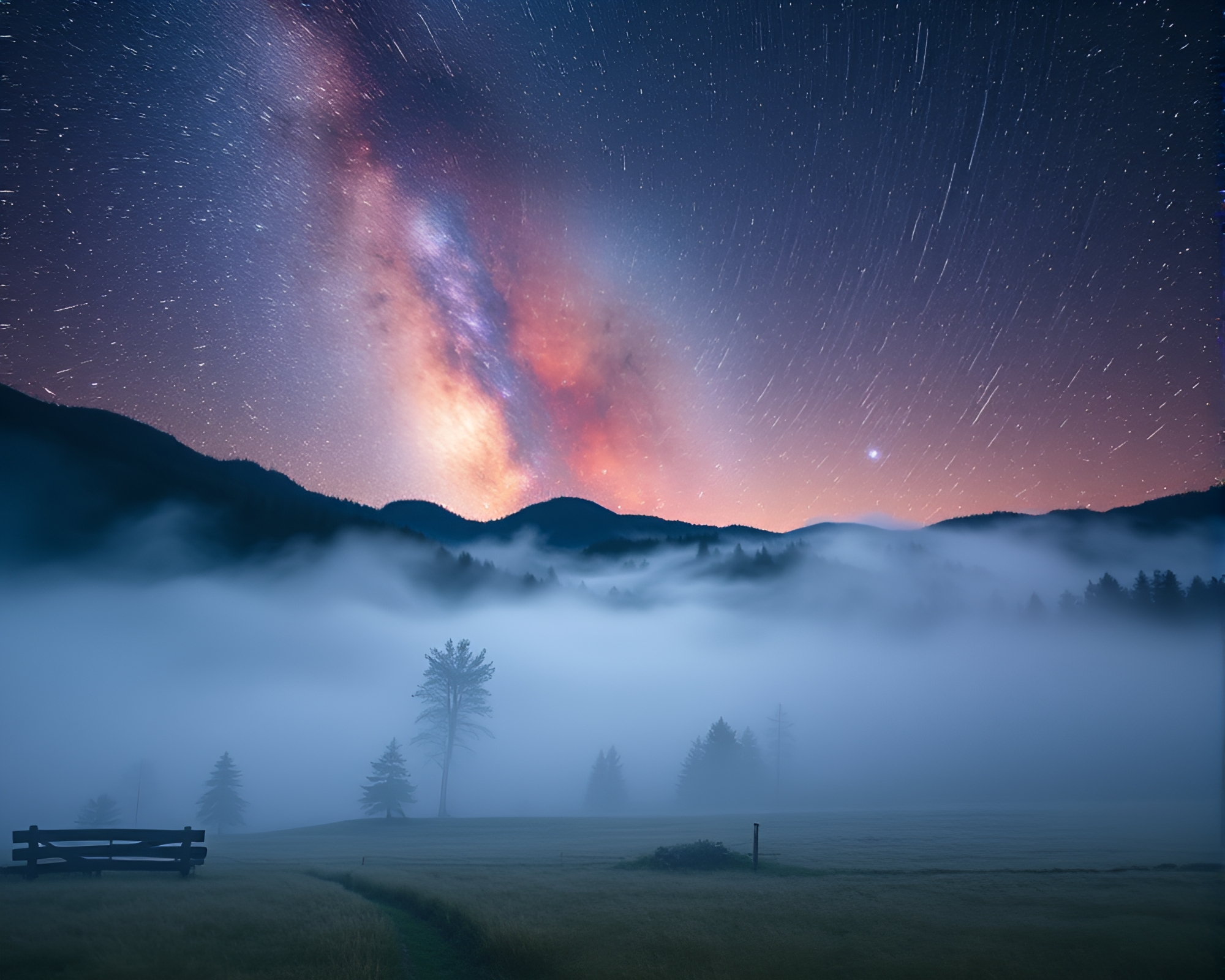 Misty Mountain Peak under Milky Way Swirl – free AI stock image