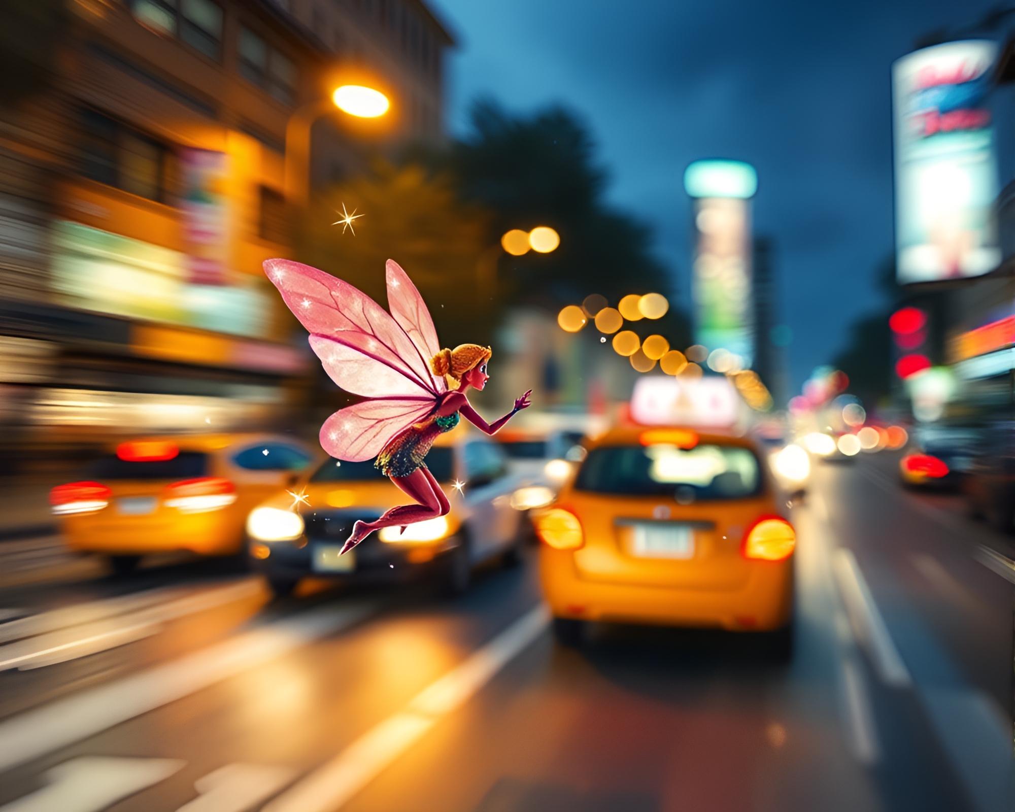 Wildlife Watercolor: Trumpet in Taxi Streak Lights – free AI stock image