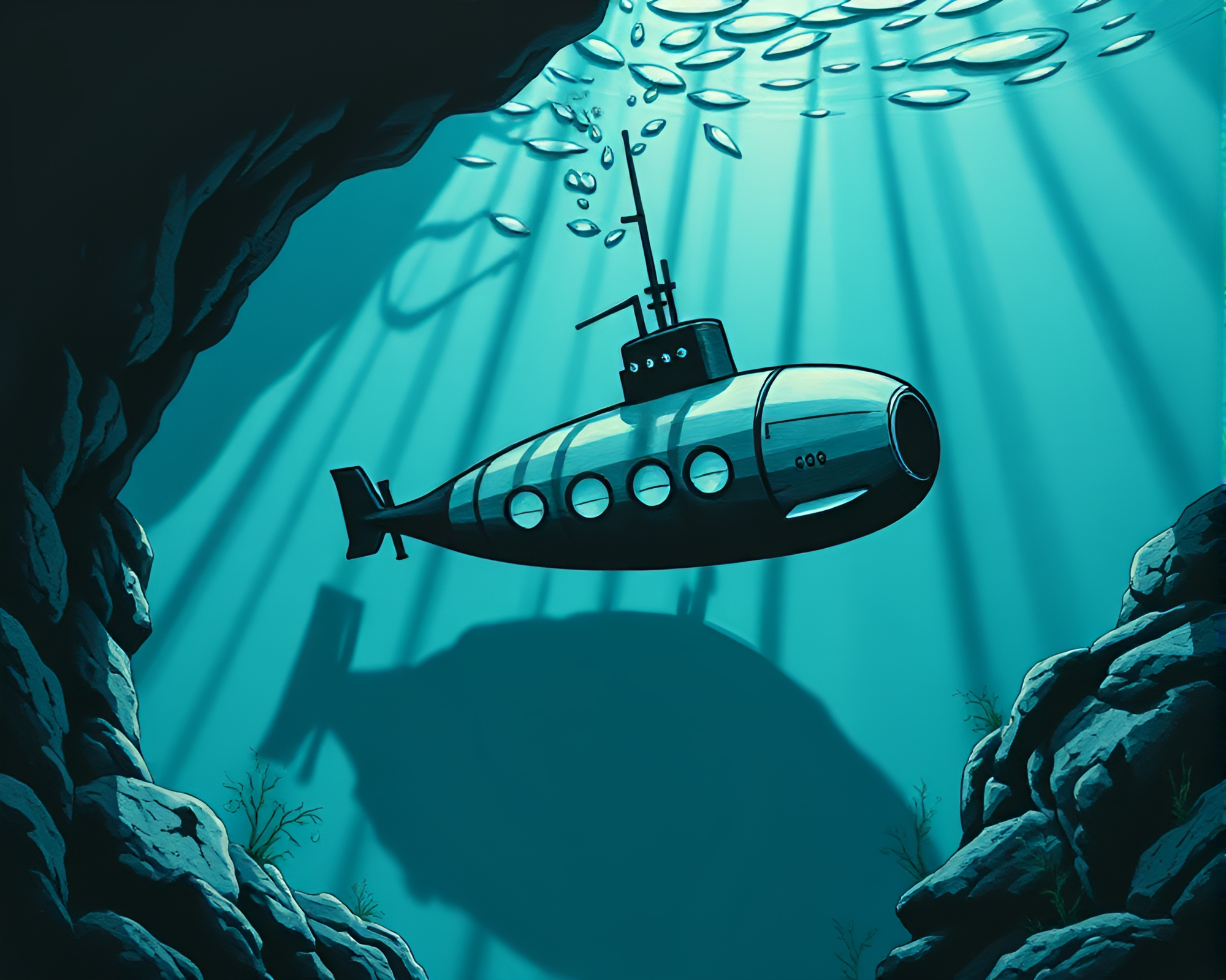 Tears of the Deep: Submarines in Shadowy Waters – free AI stock image
