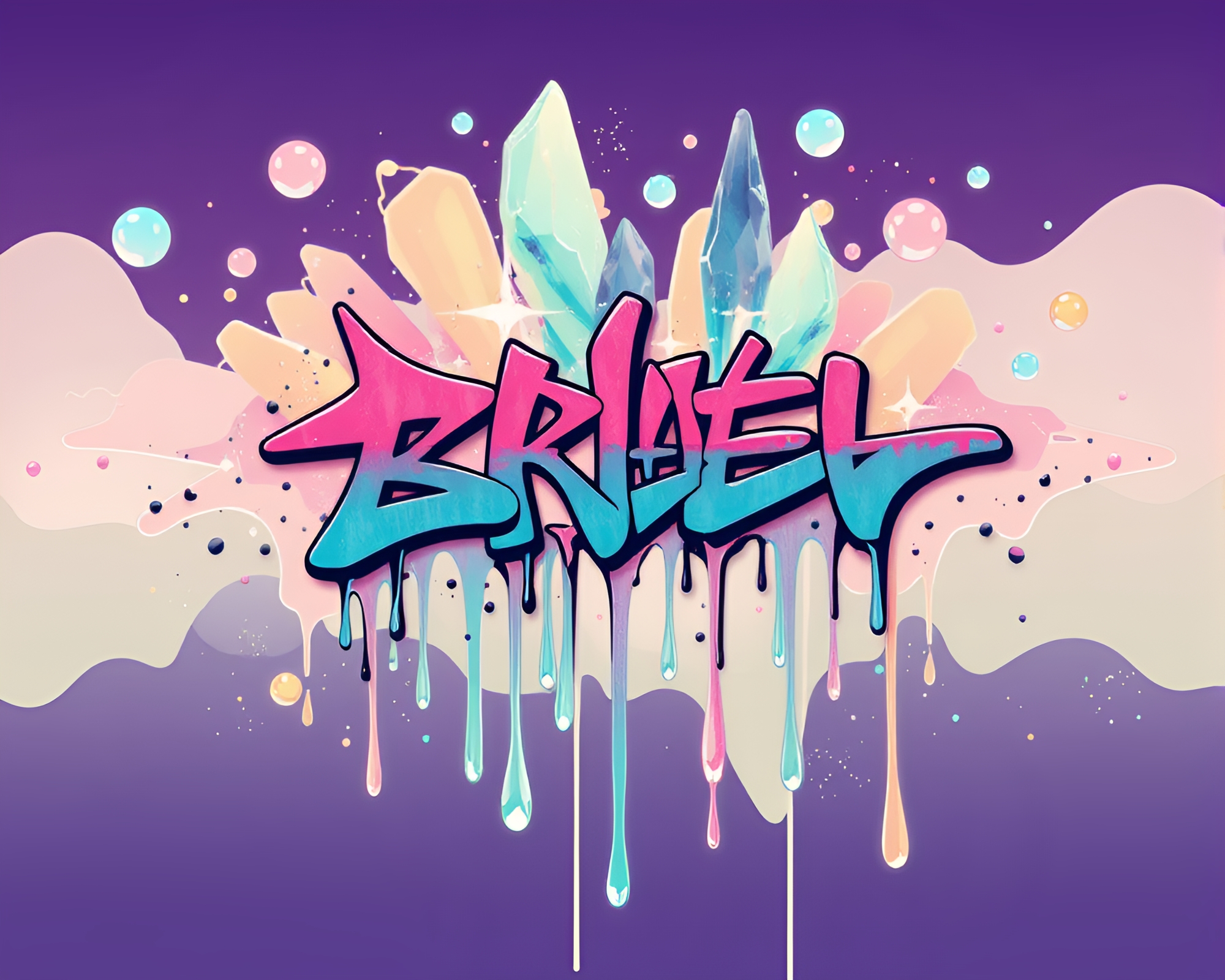Floating Crystal Graffiti: A Skeuomorphic Composition – free AI stock image